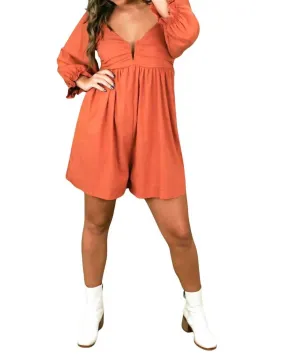 Melanie V-Wire Sweetheart Neckline Romper In Pumpkin