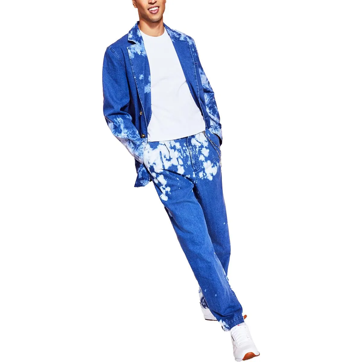 Mens Denim Collared Two-Button Blazer
