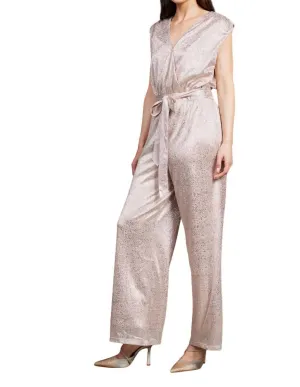 Metallic Foil Print Jumpsuit In Blush