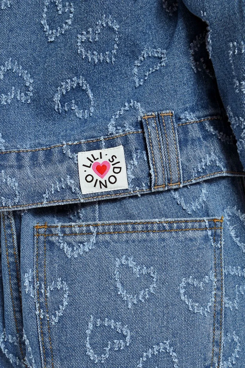 Molly Bracken Sparkly Heart Embellished Shirt Style Denim Jacket
