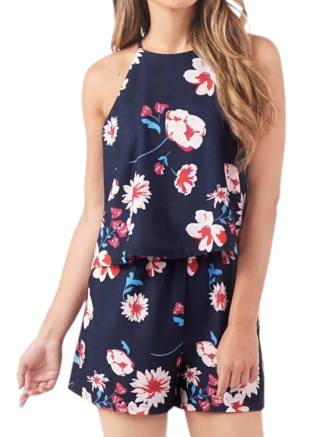 Moonlight Garden Palmer Romper In Navy