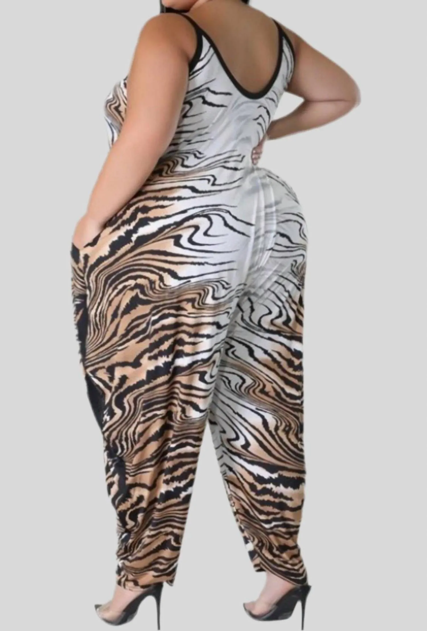 Multi Print Plus Jumpsuit In Tiger Print