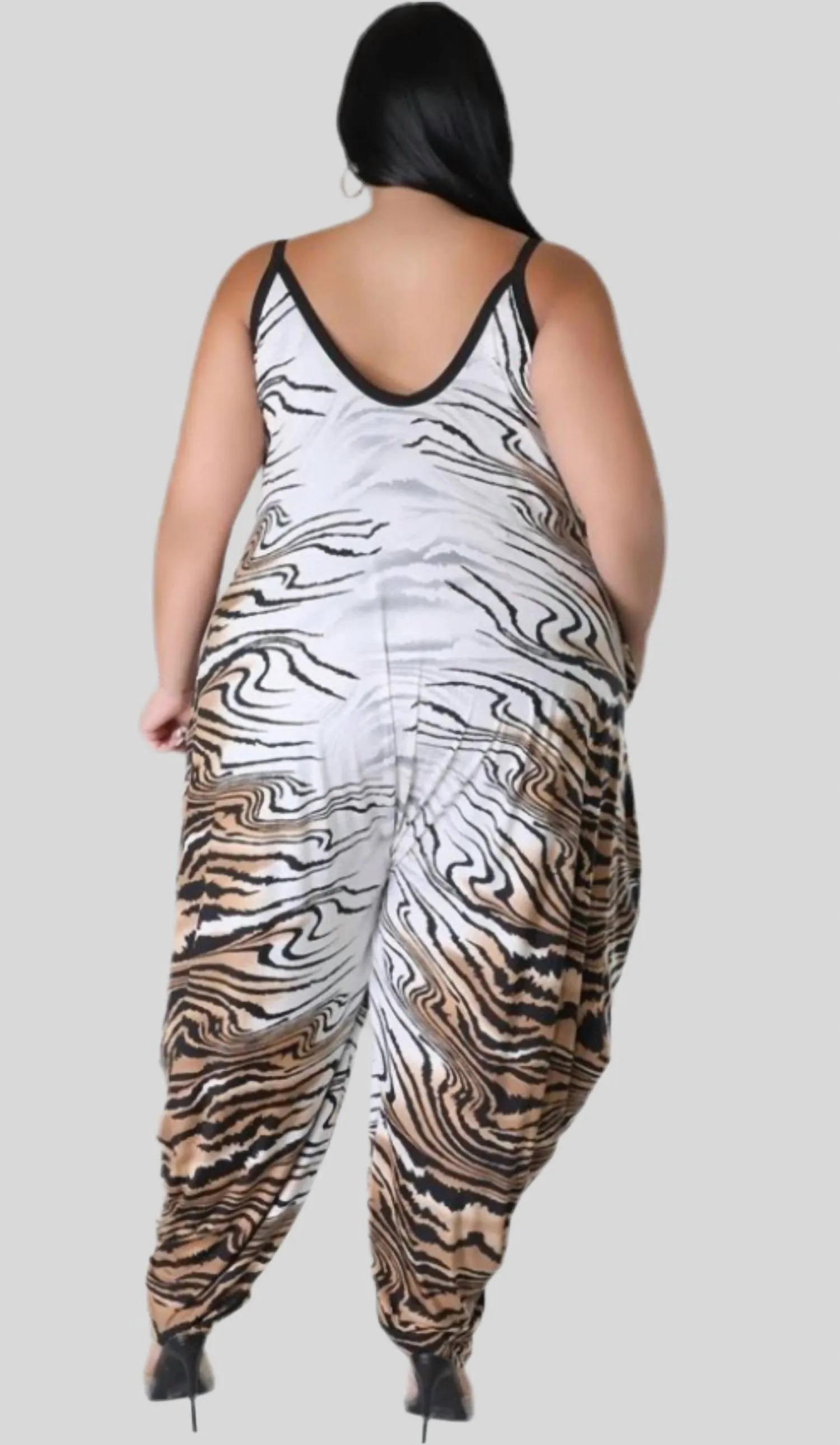Multi Print Plus Jumpsuit In Tiger Print