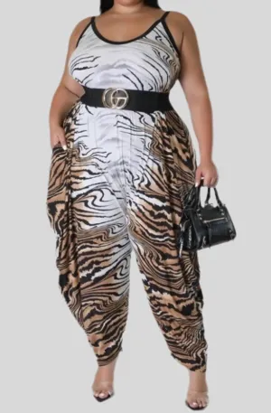 Multi Print Plus Jumpsuit In Tiger Print
