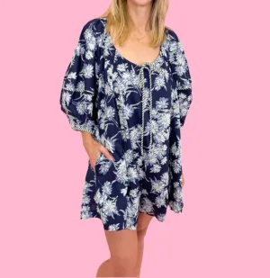 Nancy Floral Romper In Navy