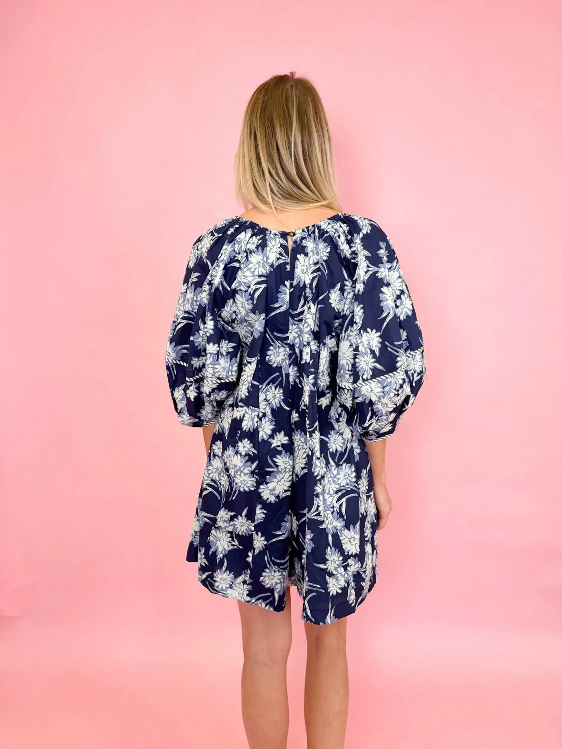 Nancy Floral Romper In Navy