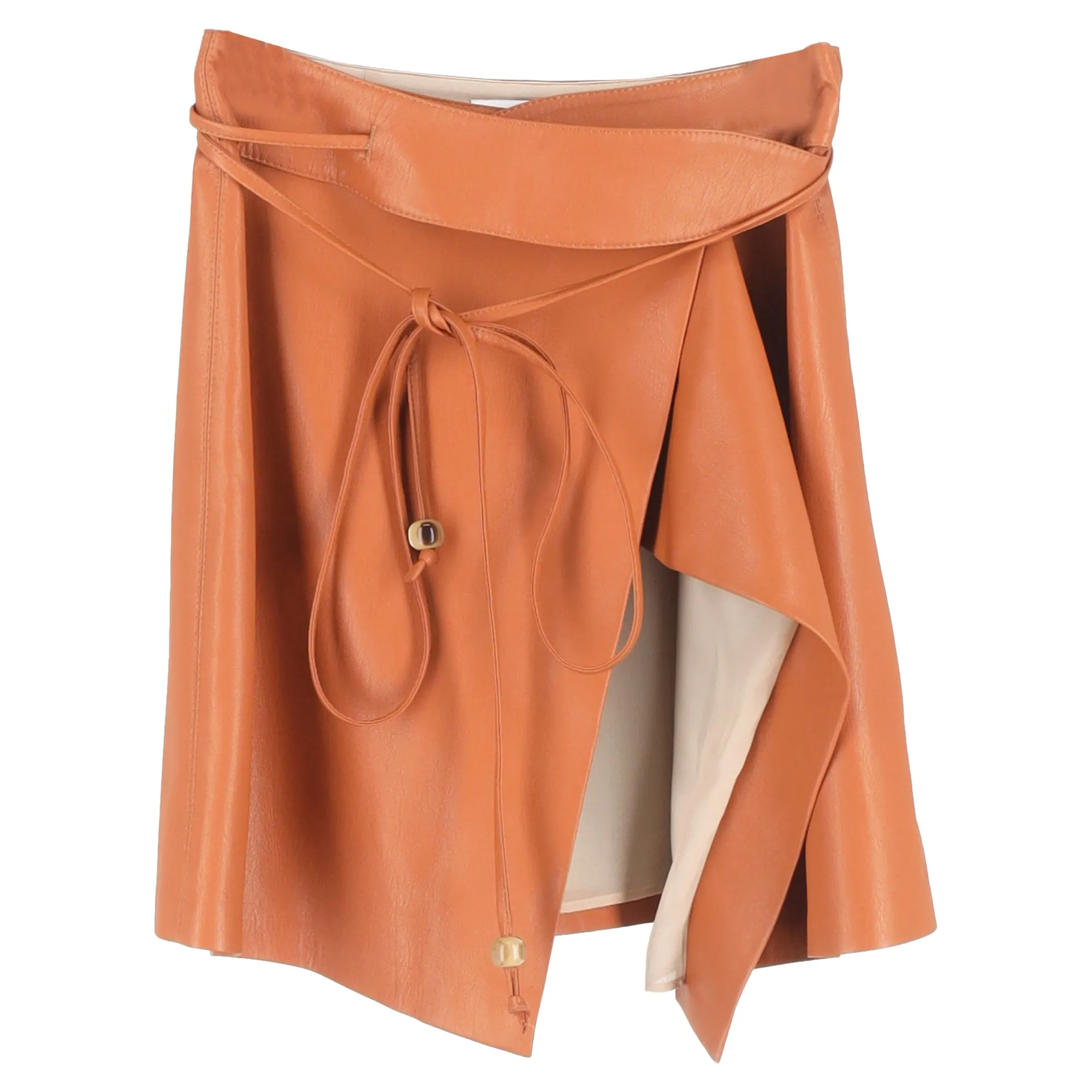 Nanushka Sekoya Mini wrap Skirt in Brown Leather