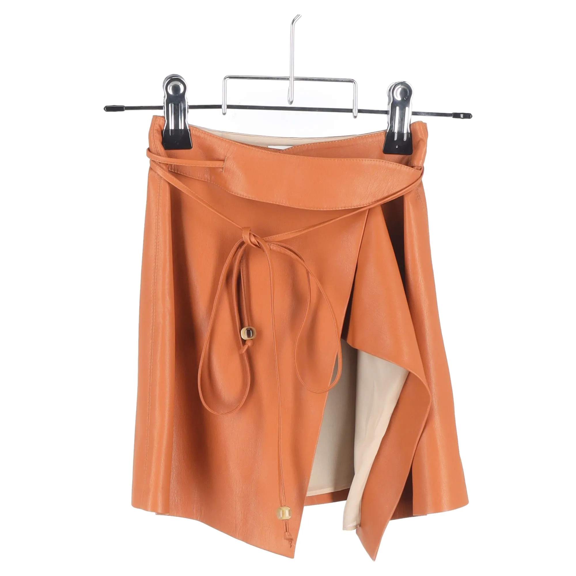 Nanushka Sekoya Mini wrap Skirt in Brown Leather