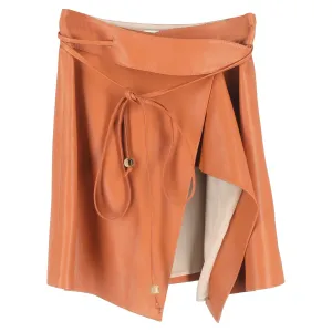 Nanushka Sekoya Mini wrap Skirt in Brown Leather
