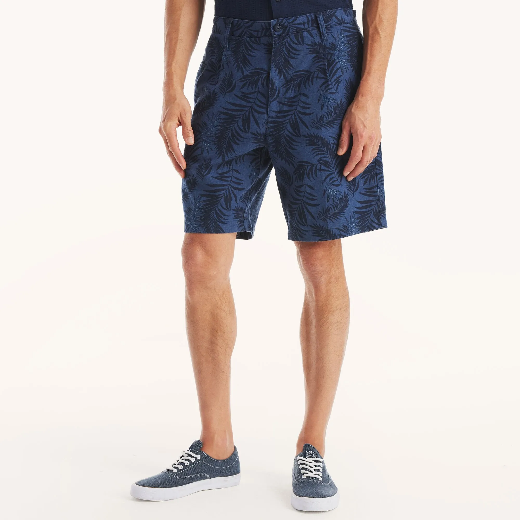 Nautica Mens 8.5" Printed Pleated Linen Short