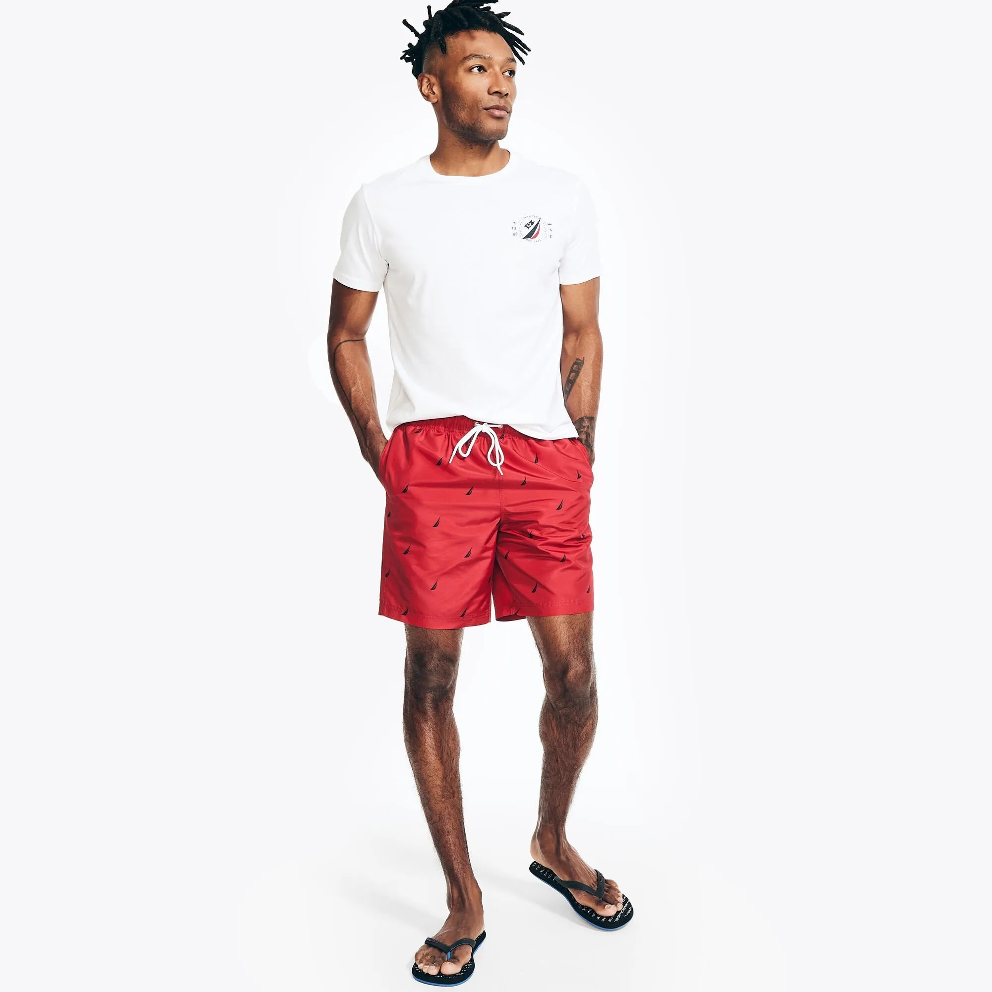 Nautica Mens 8" Logo Print Quick-Dry Swim