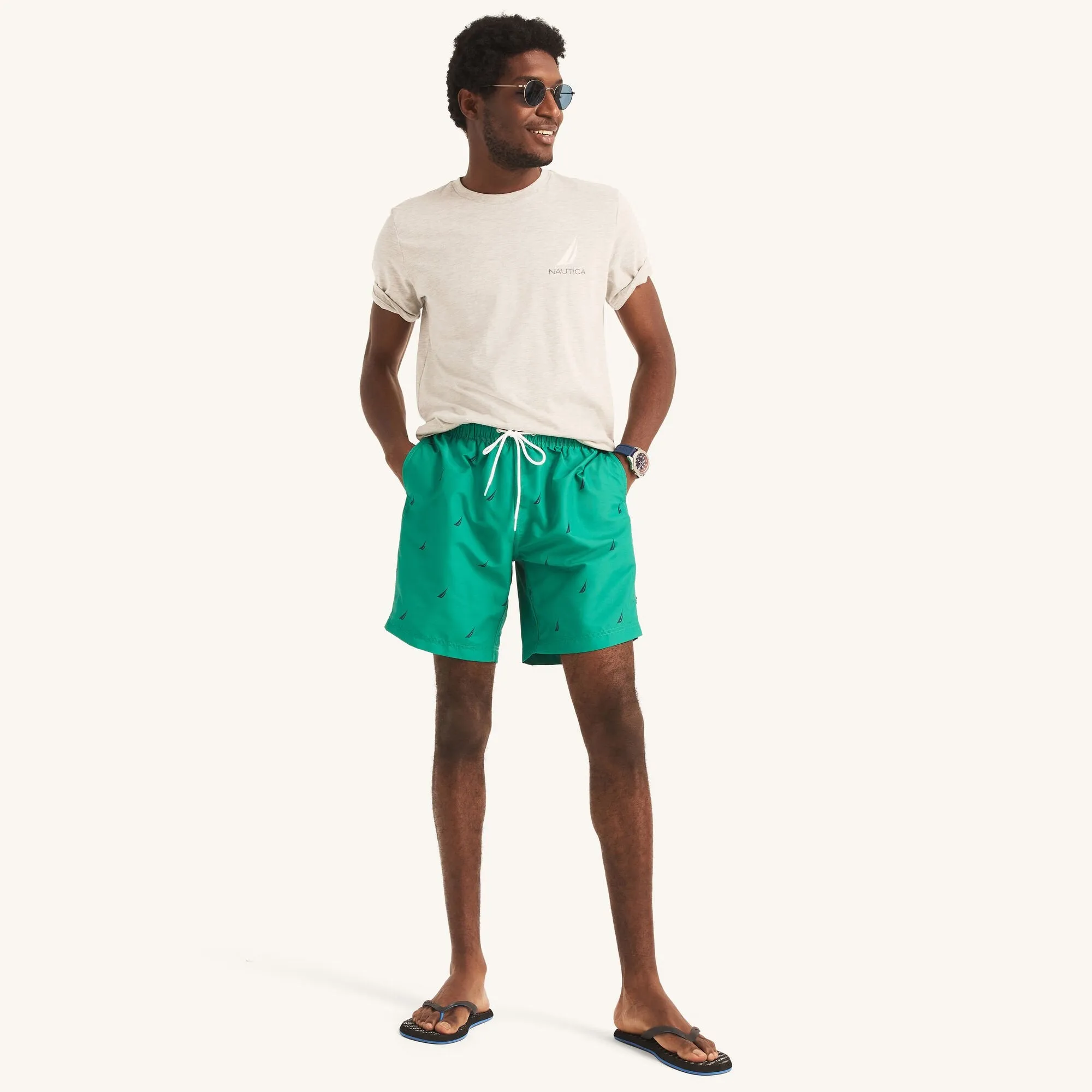 Nautica Mens 8" Logo Print Quick-Dry Swim