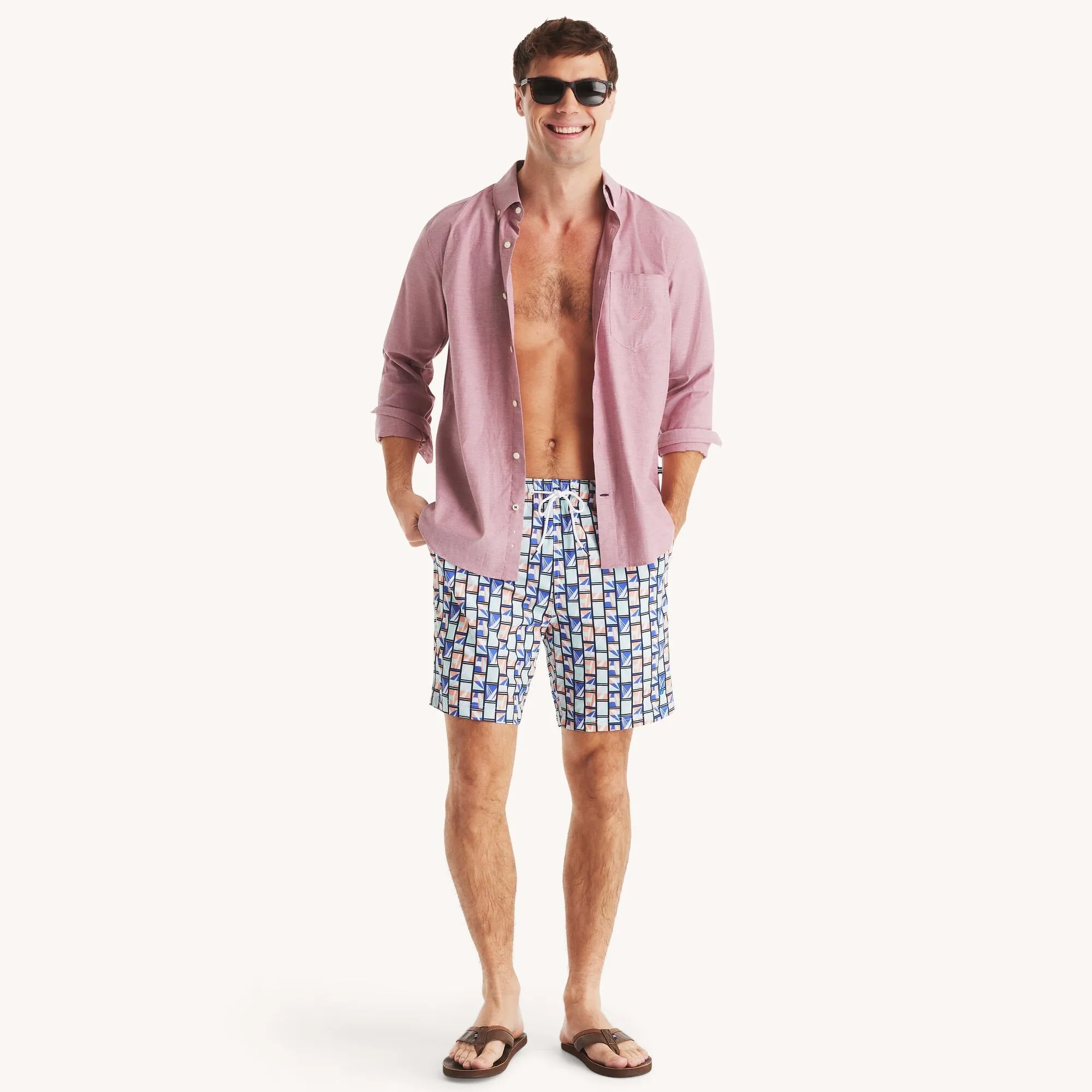 Nautica Mens 8" Printed Quick-Dry Swim