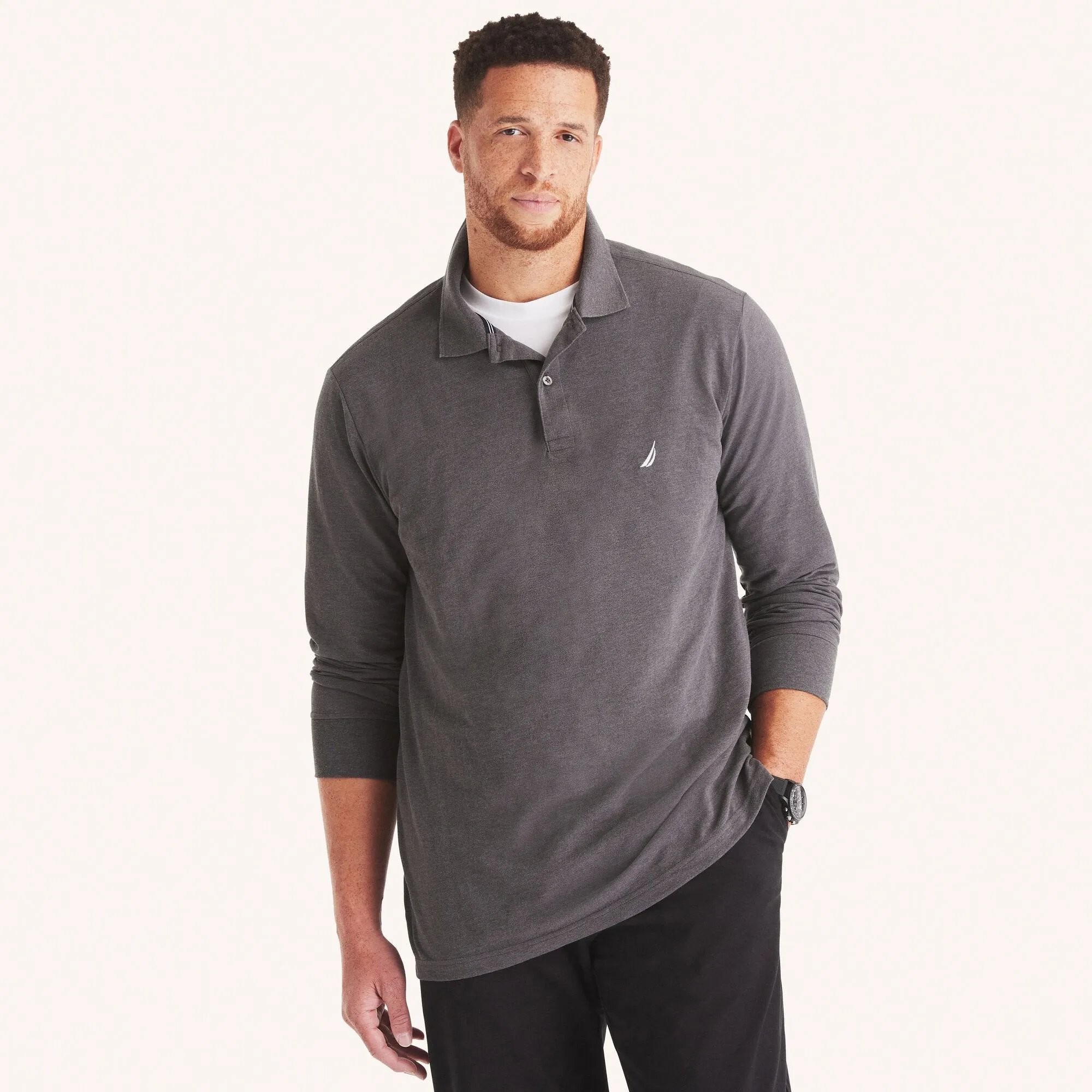 Nautica Mens Big & Tall Classic Fit Long Sleeve Deck Polo