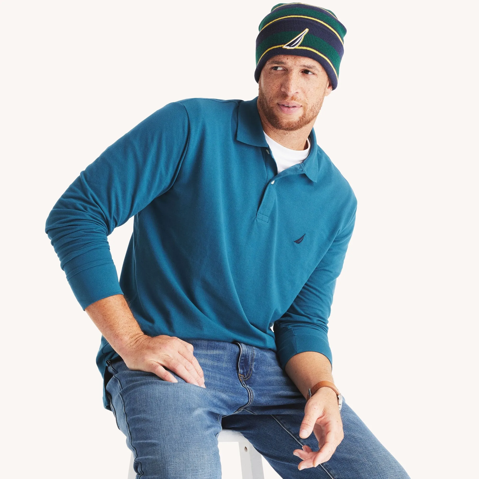 Nautica Mens Big & Tall Classic Fit Long Sleeve Deck Polo