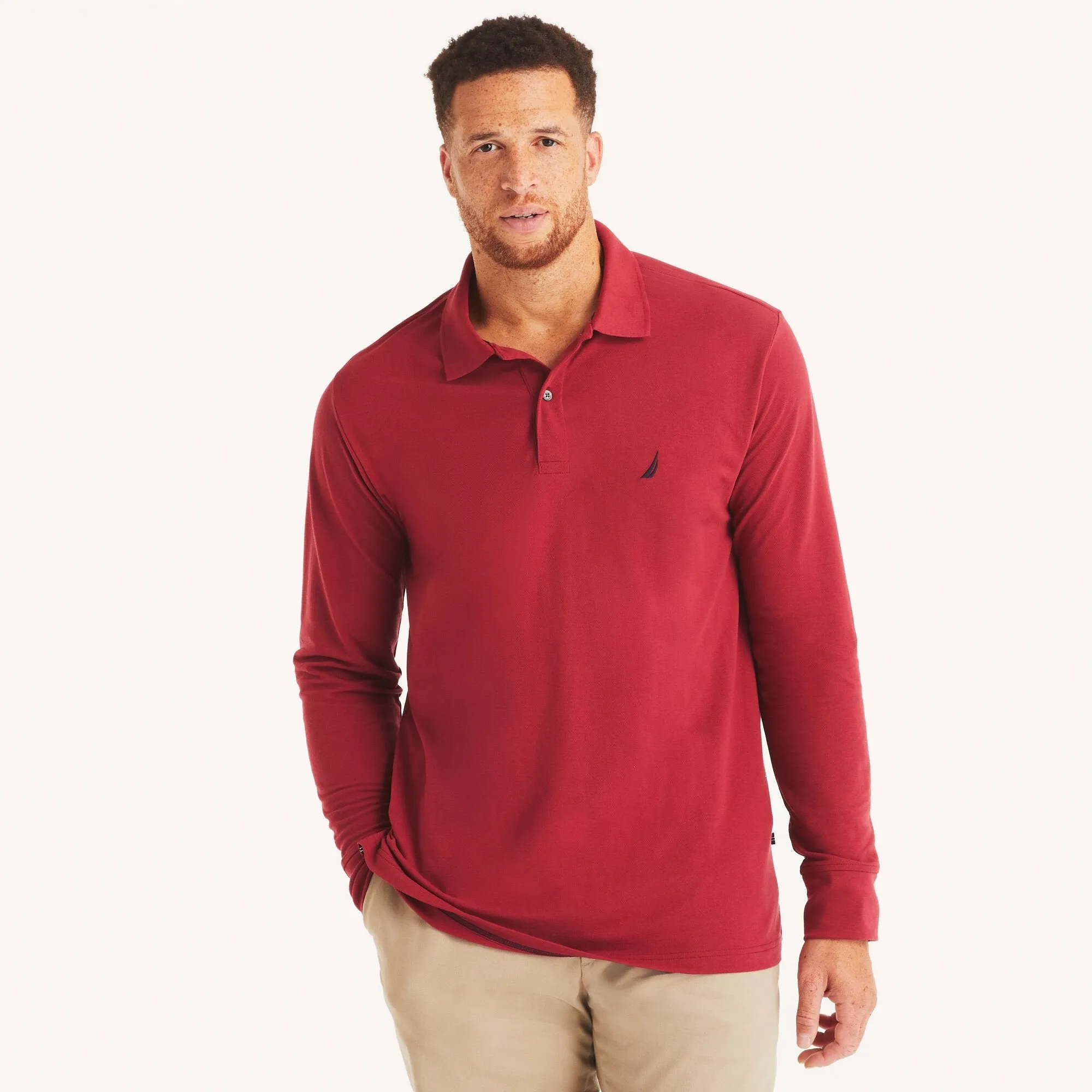 Nautica Mens Big & Tall Classic Fit Long Sleeve Deck Polo