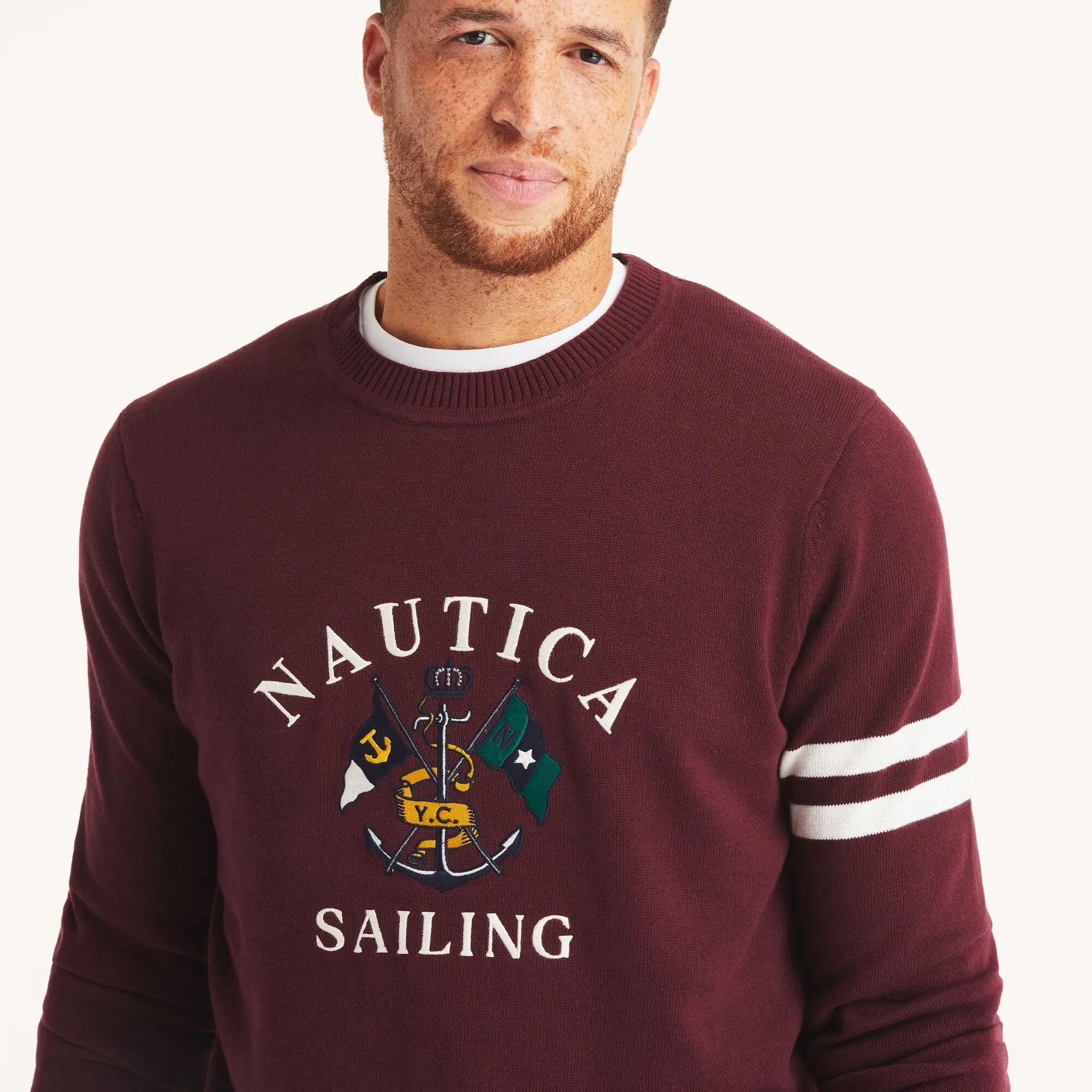 Nautica Mens Big & Tall Embroidered Crewneck Sweater