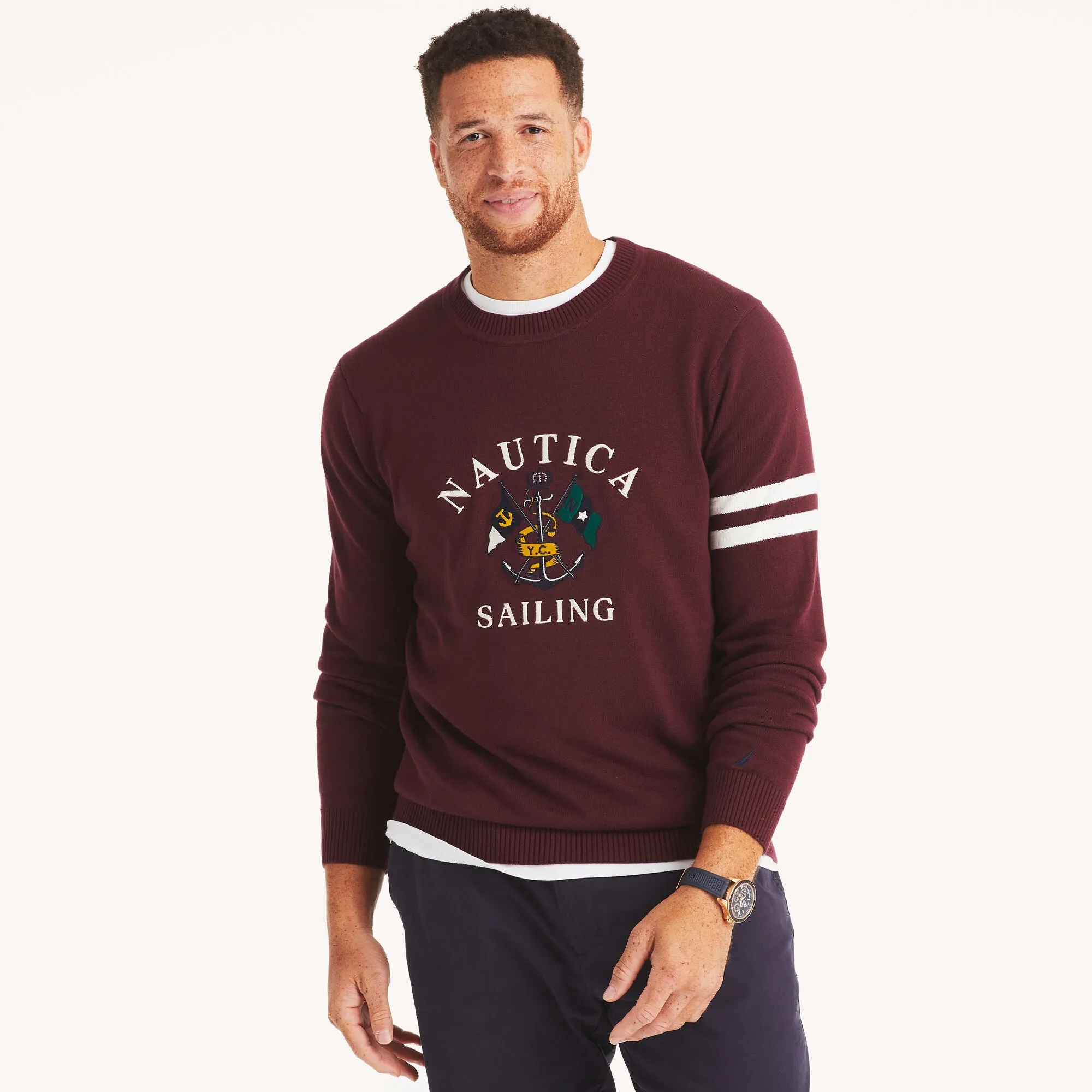 Nautica Mens Big & Tall Embroidered Crewneck Sweater