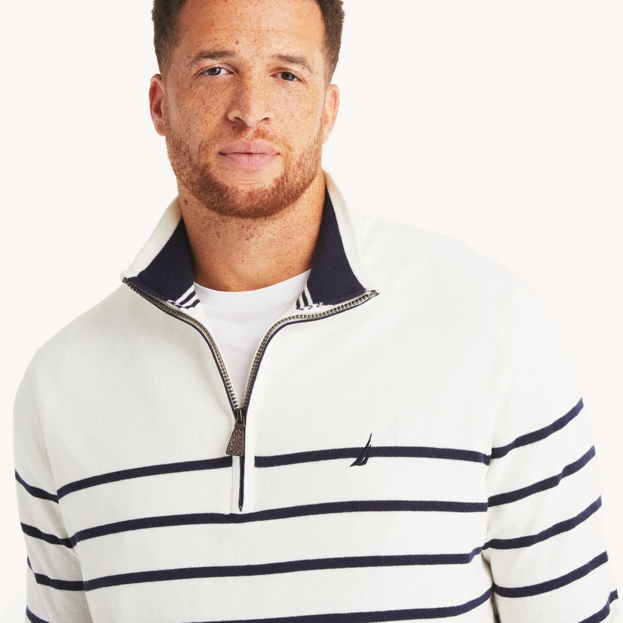 Nautica Mens Big & Tall Navtech Striped Quarter-Zip Sweater