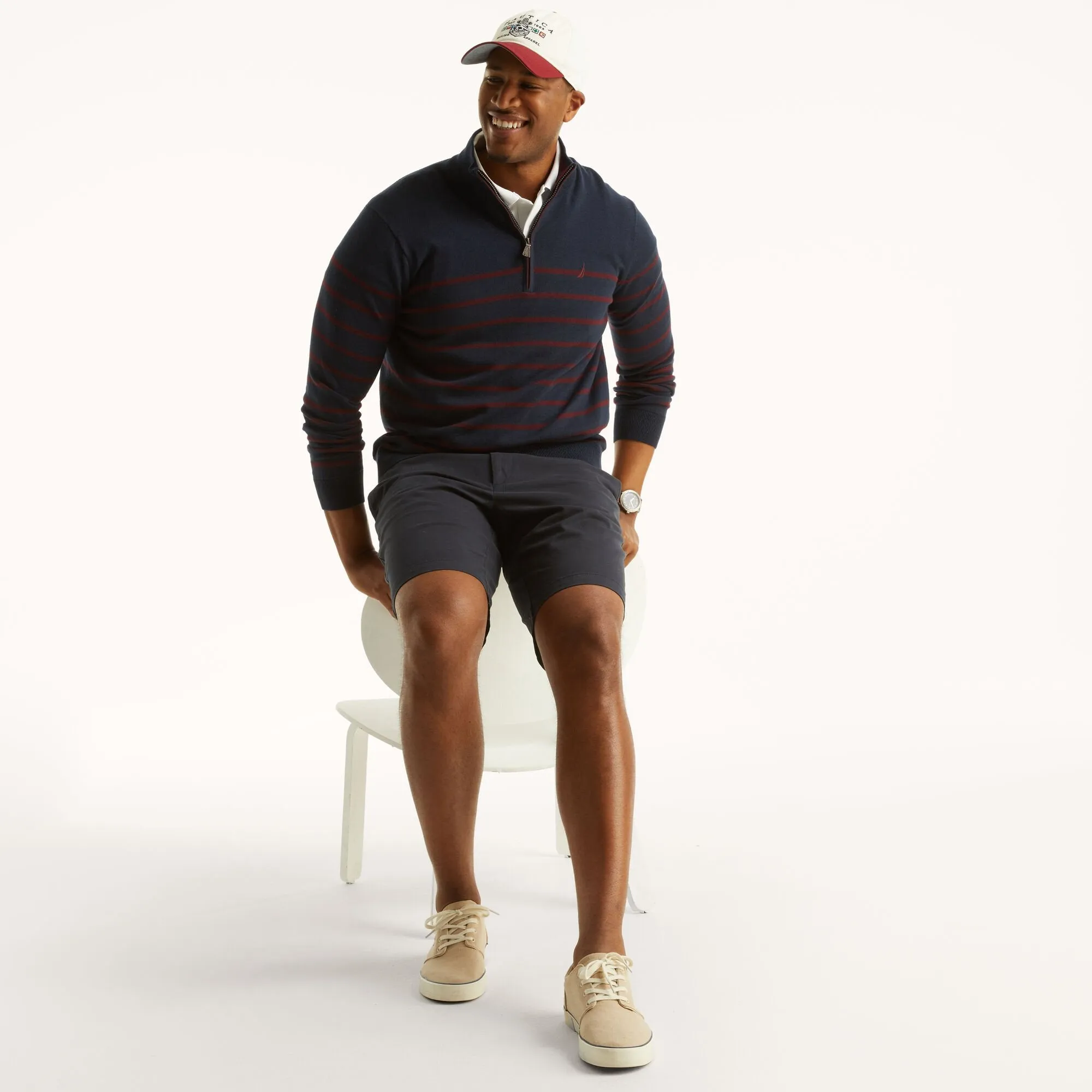 Nautica Mens Big & Tall Navtech Striped Quarter-Zip Sweater