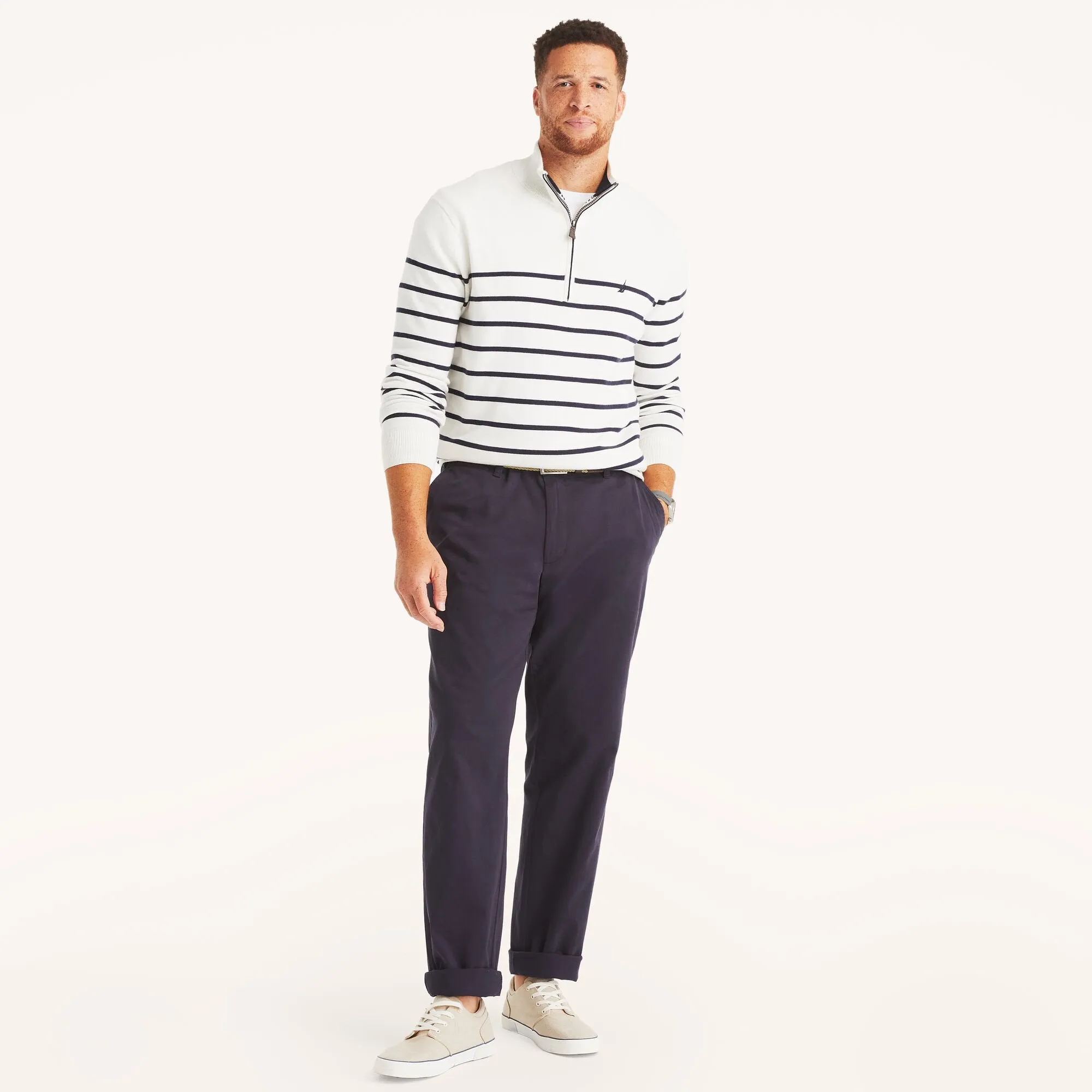Nautica Mens Big & Tall Navtech Striped Quarter-Zip Sweater