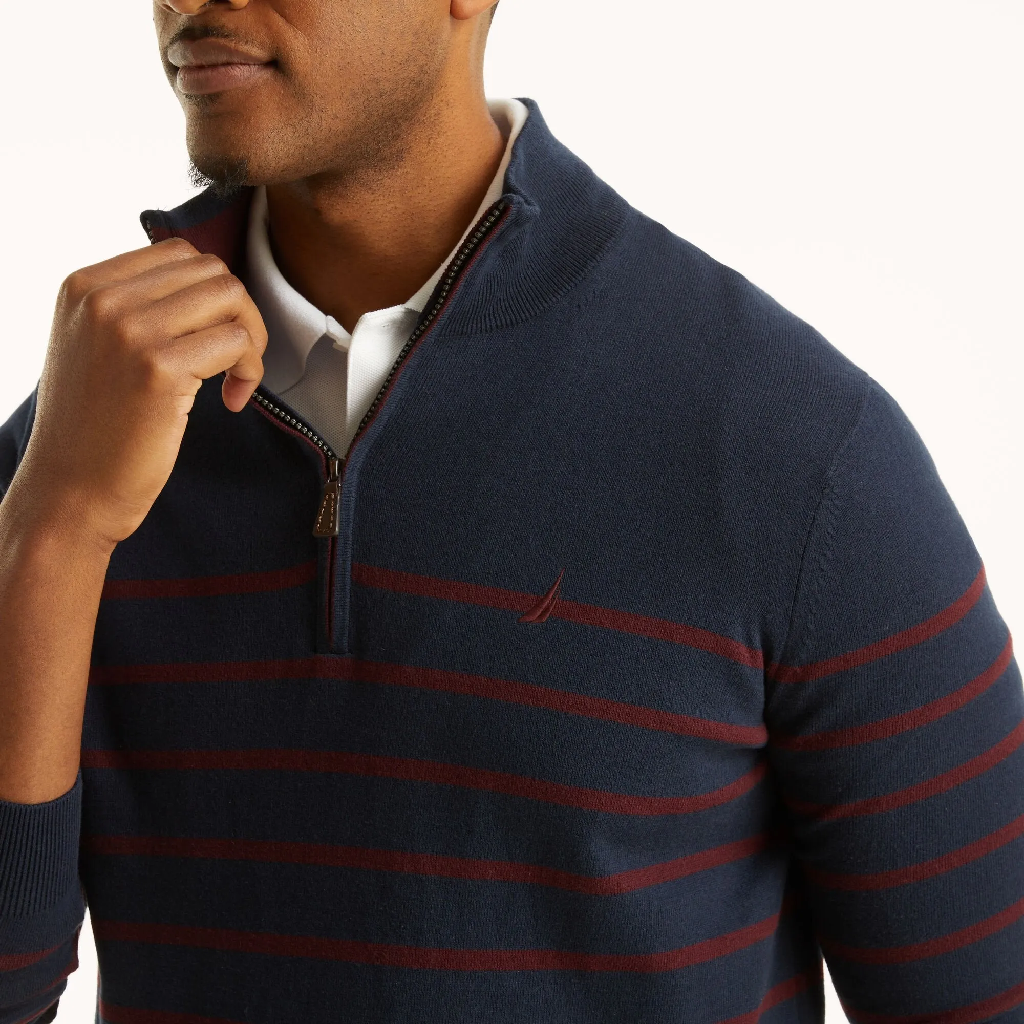 Nautica Mens Big & Tall Navtech Striped Quarter-Zip Sweater