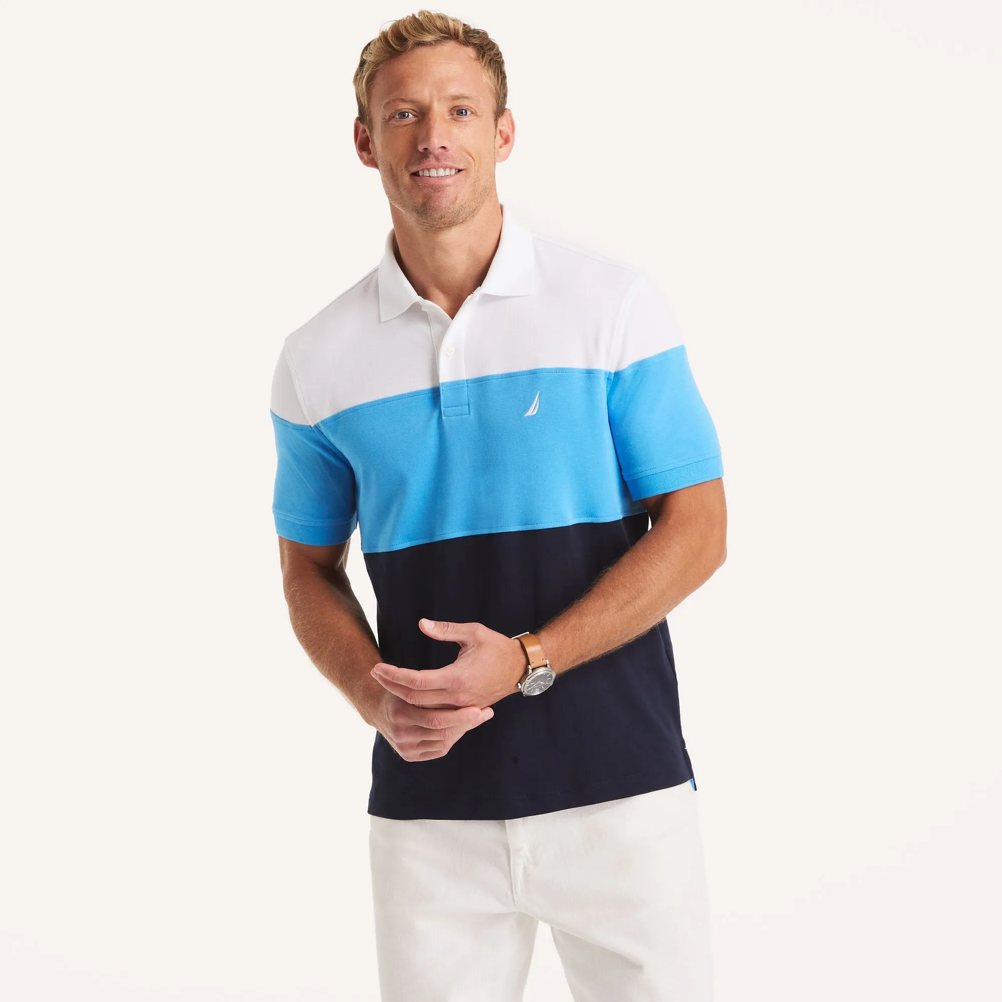 Nautica Mens Colorblock Classic Fit Interlock Polo