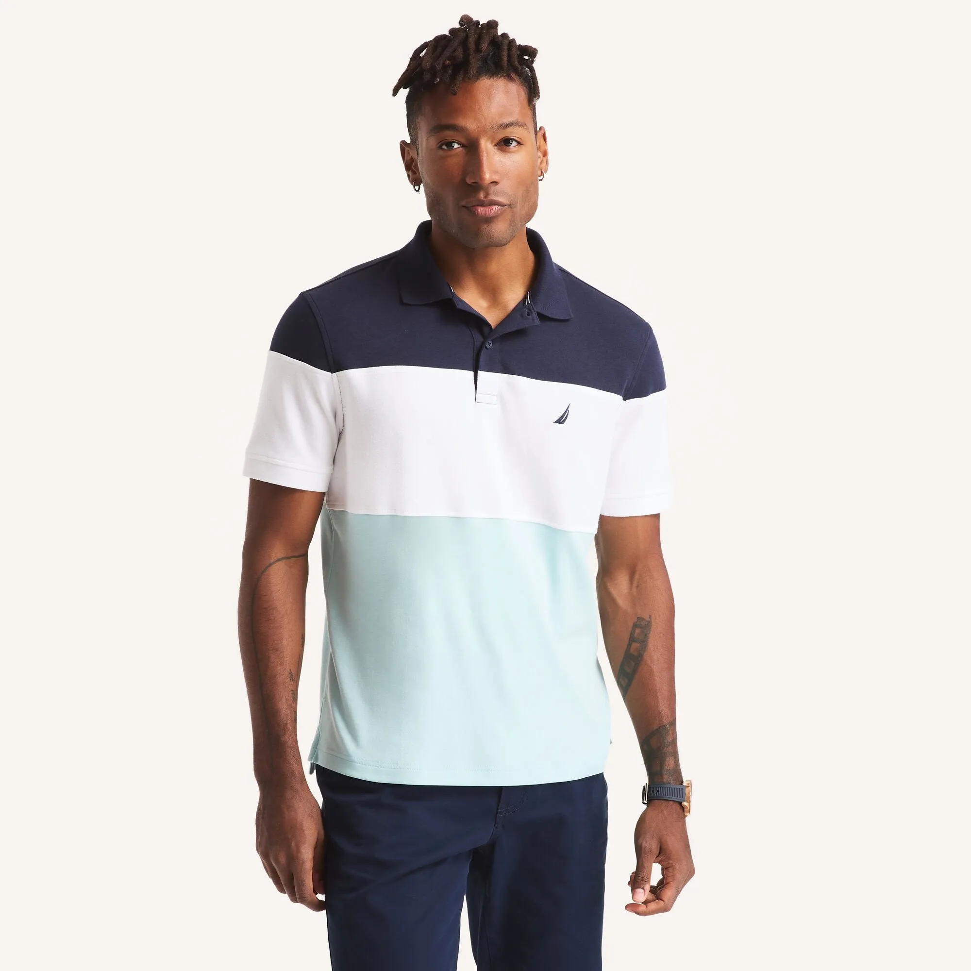Nautica Mens Colorblock Classic Fit Interlock Polo