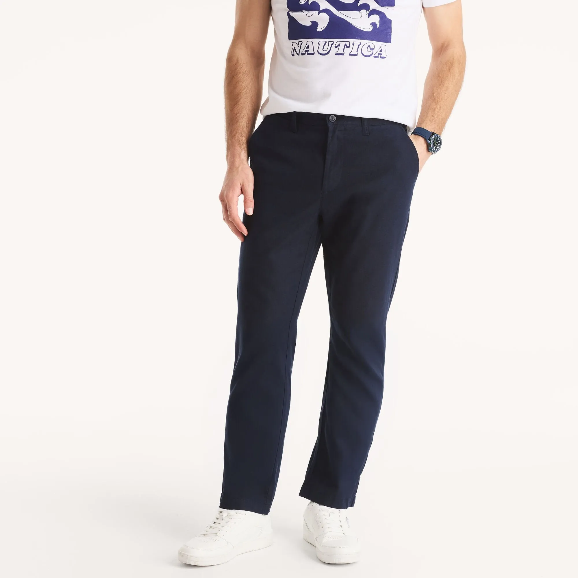 Nautica Mens Flat-Front Linen Deck Pant