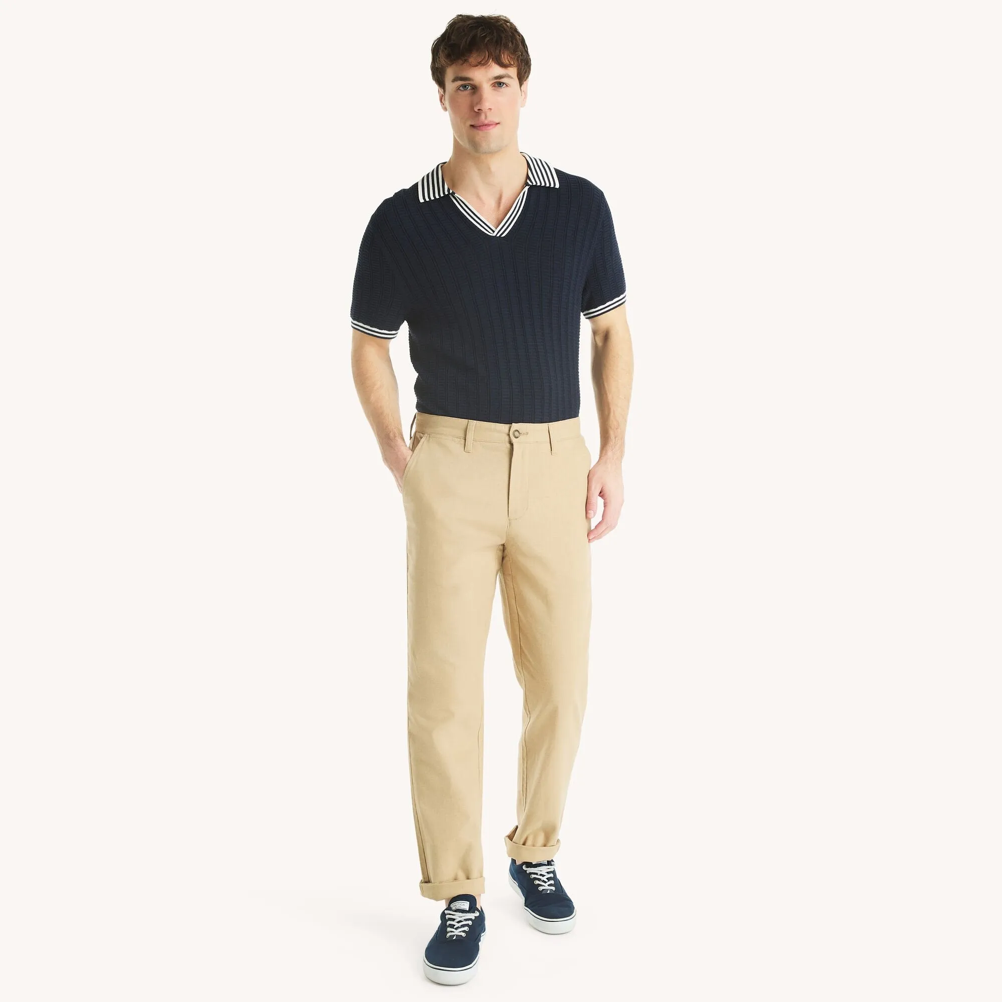Nautica Mens Flat-Front Linen Deck Pant