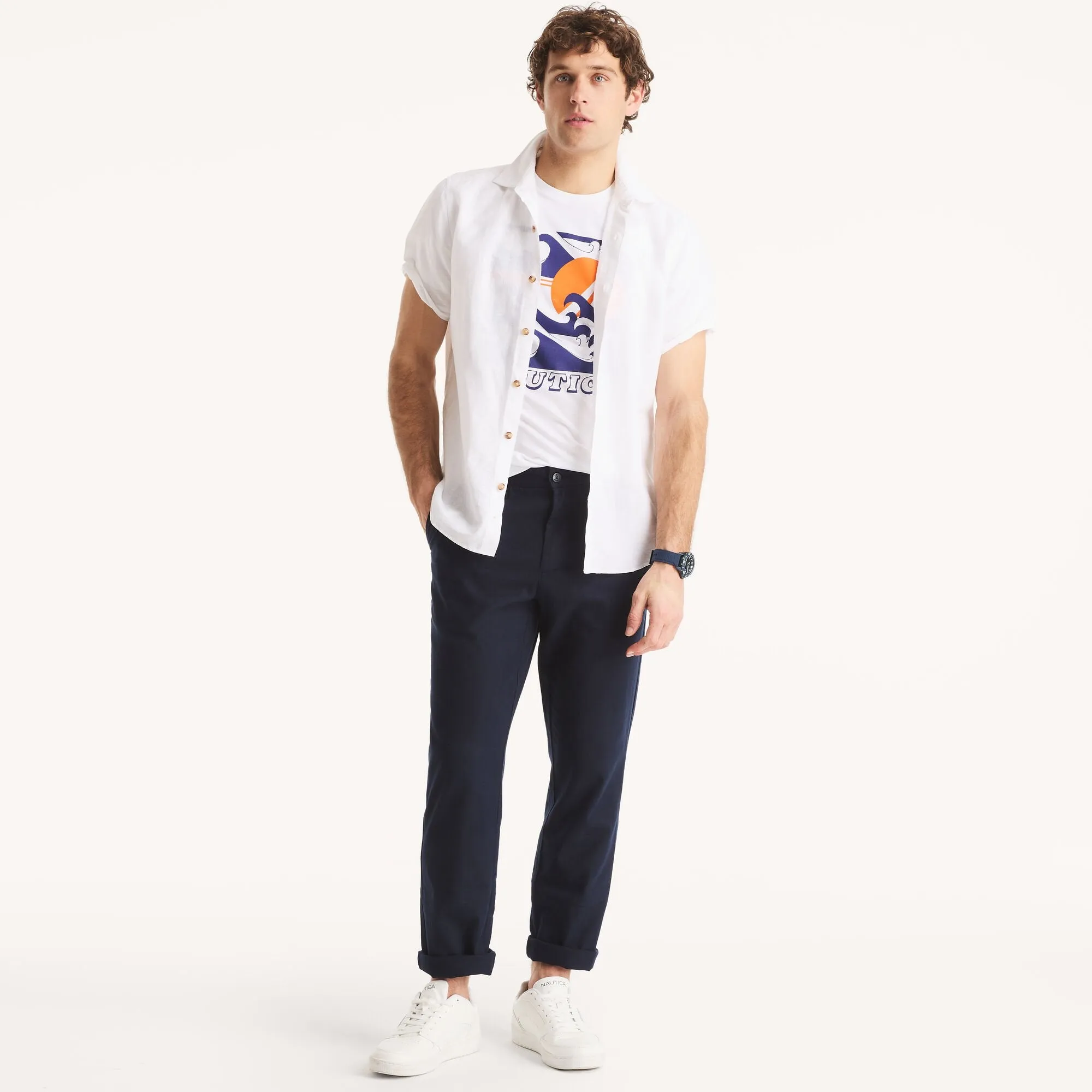 Nautica Mens Flat-Front Linen Deck Pant