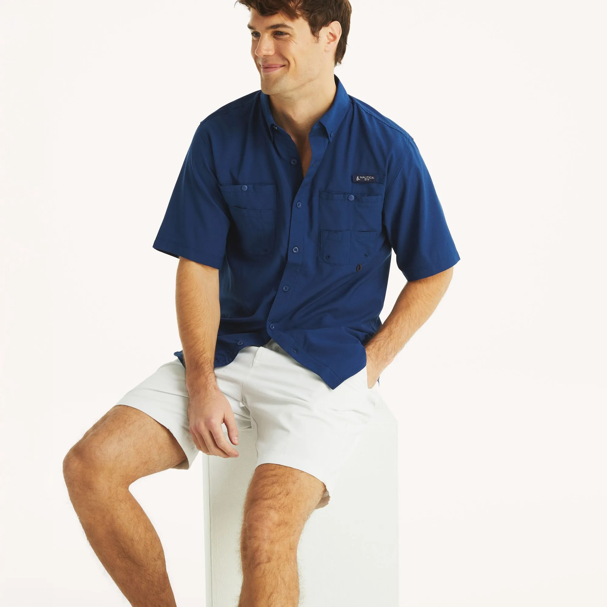 Nautica Mens Nautica Otf Short-Sleeve Button-Down Shirt