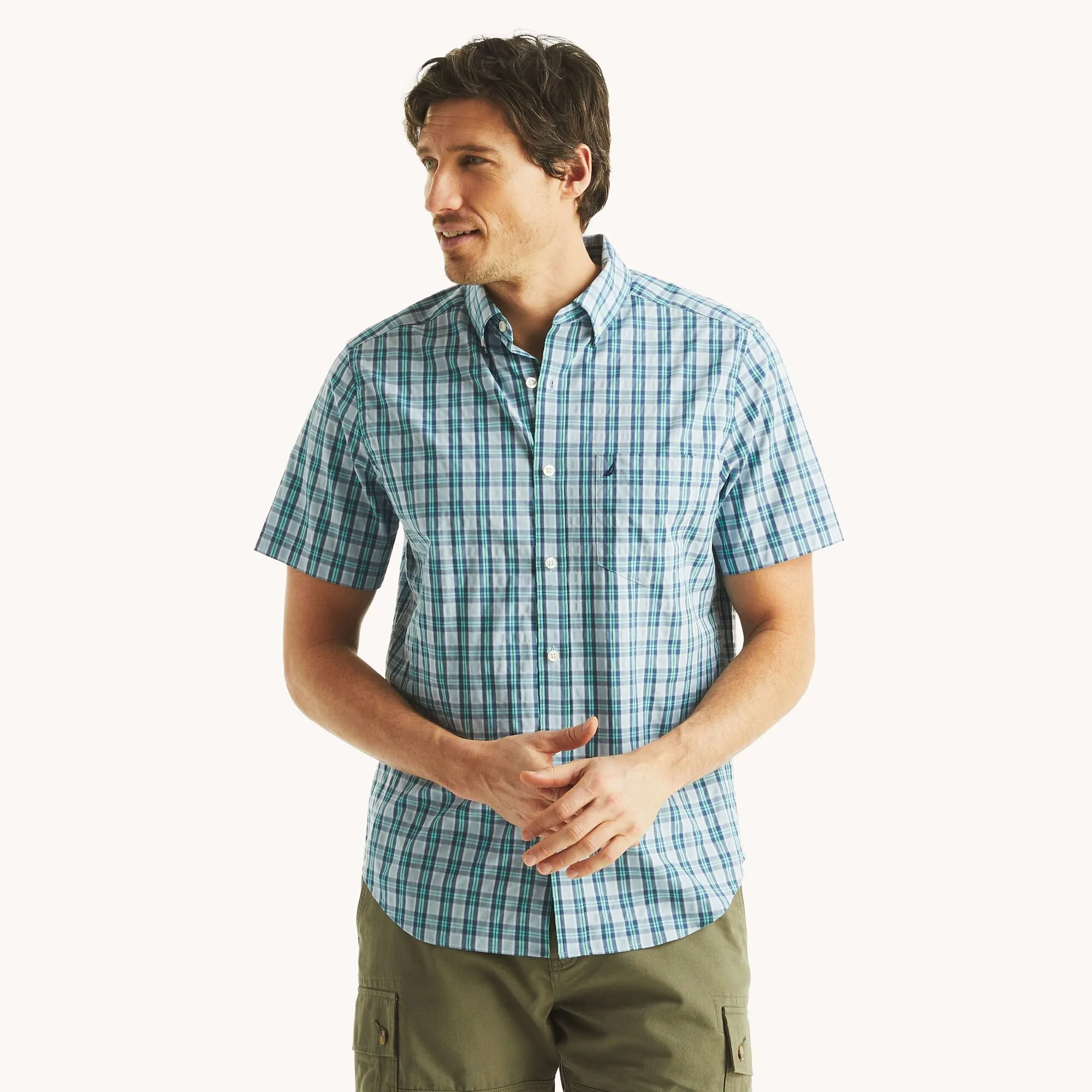Nautica Mens Plaid Short-Sleeve Shirt