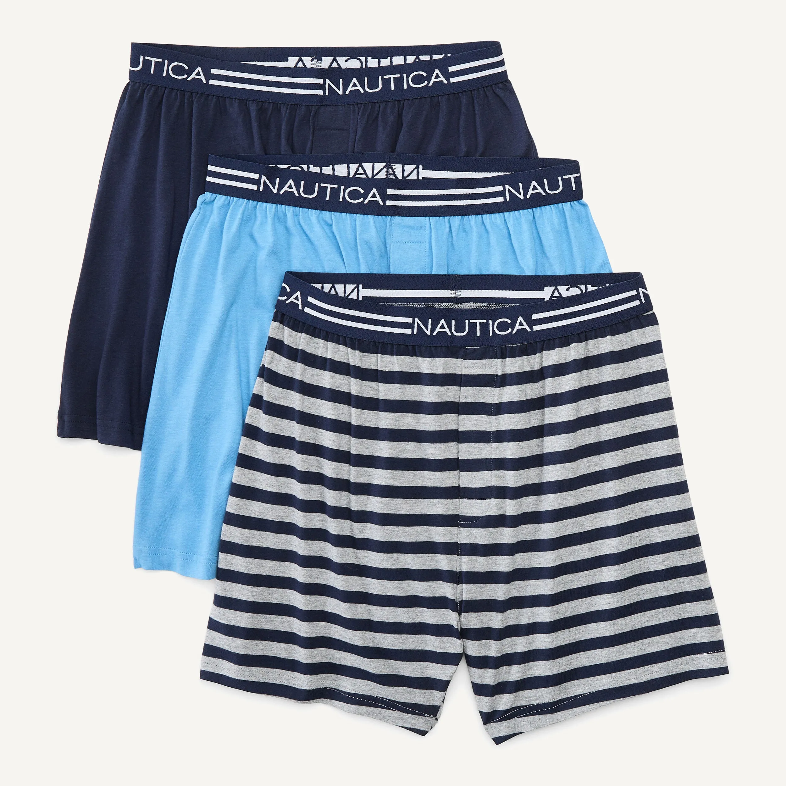 Nautica Mens Solid Knit Boxers, 3-Pack