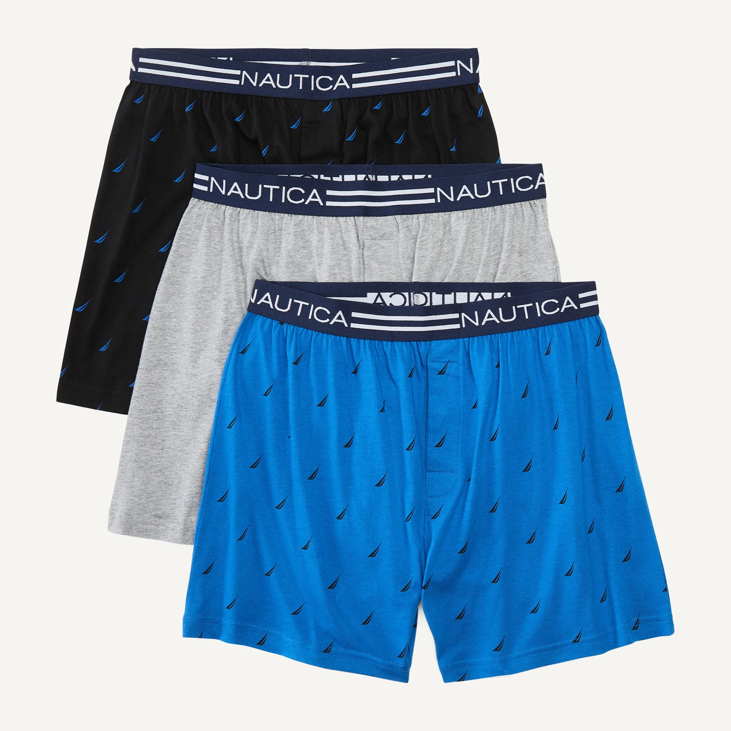 Nautica Mens Solid Knit Boxers, 3-Pack