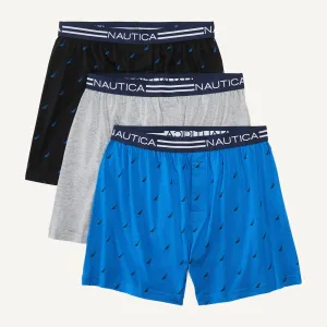 Nautica Mens Solid Knit Boxers, 3-Pack