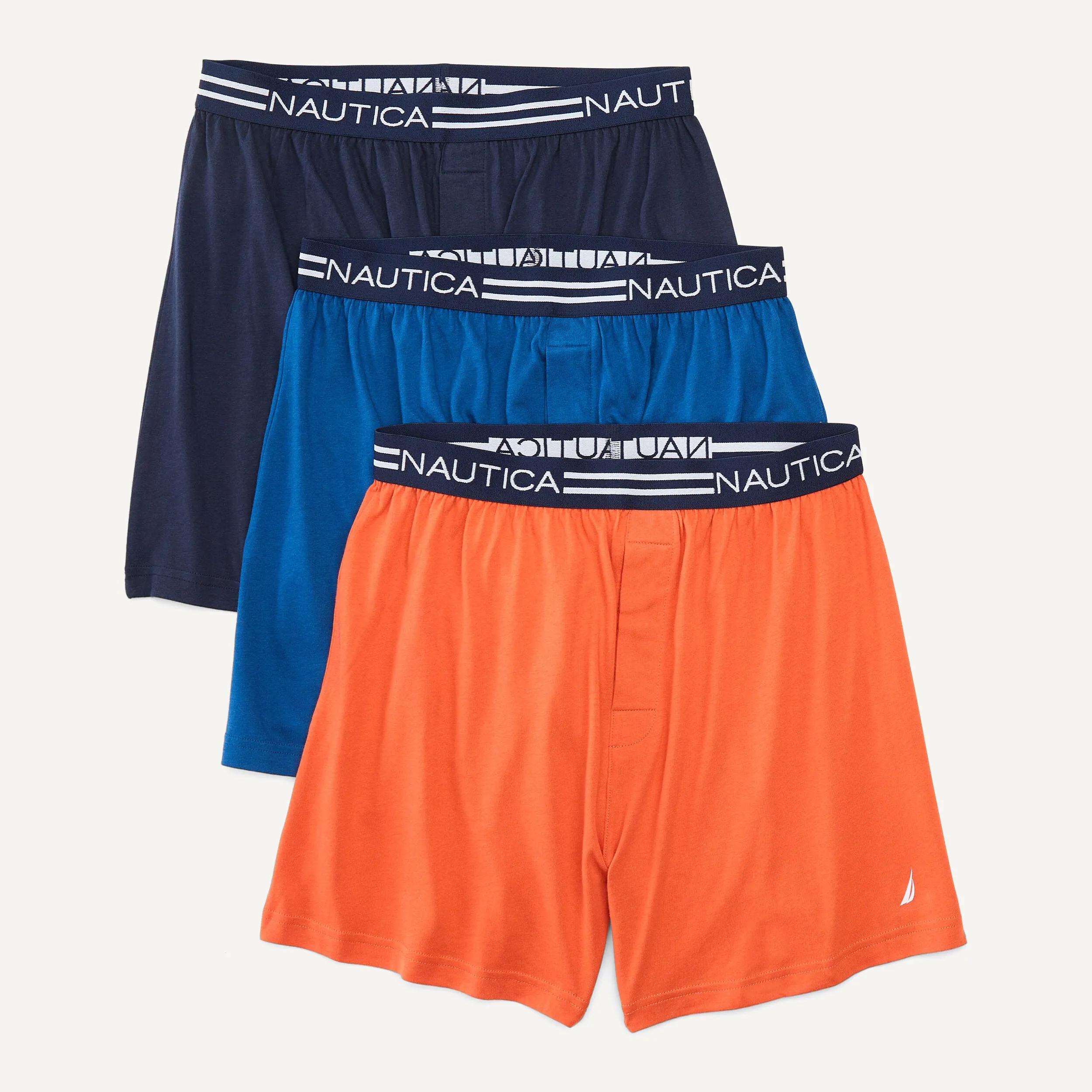 Nautica Mens Solid Knit Boxers, 3-Pack