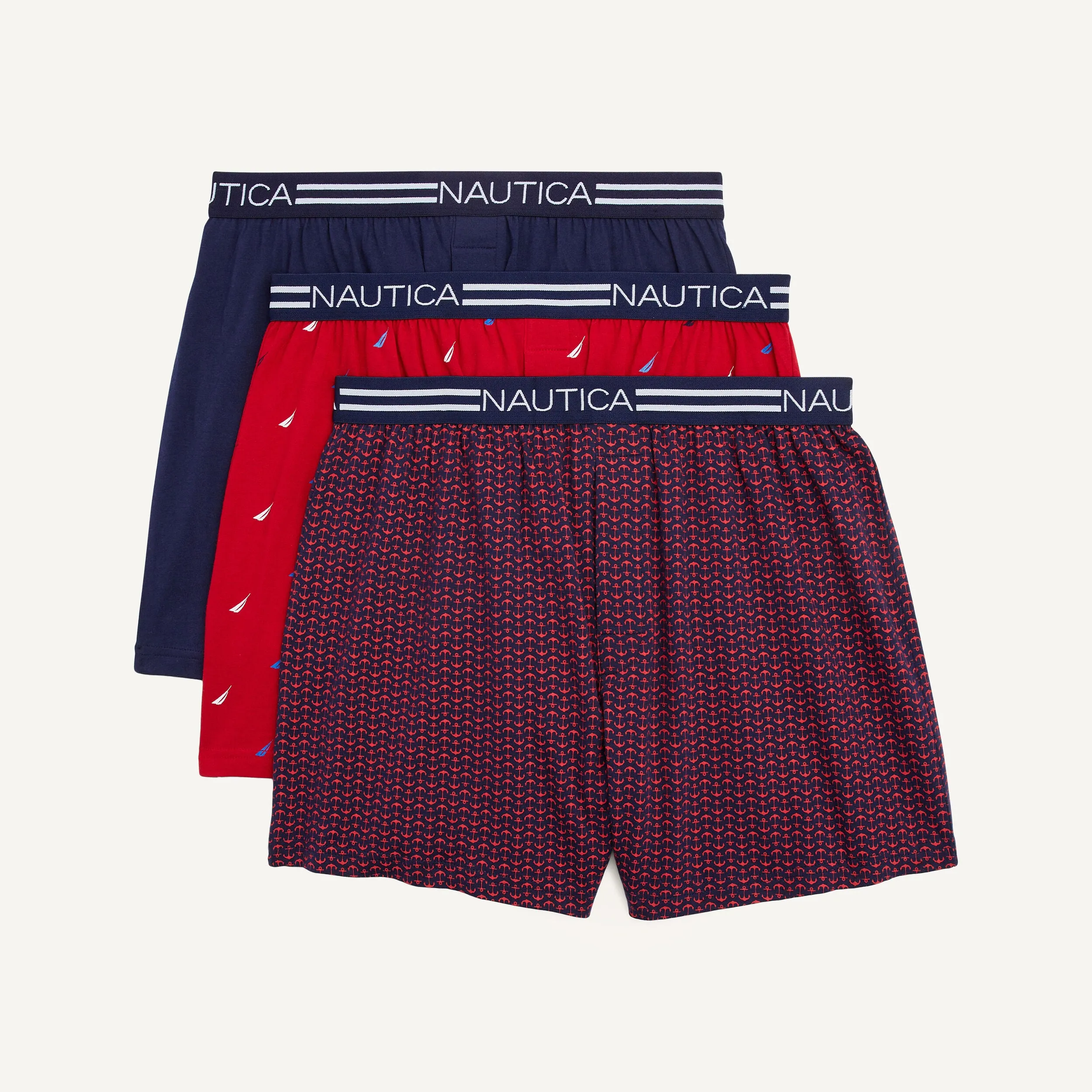 Nautica Mens Solid Knit Boxers, 3-Pack