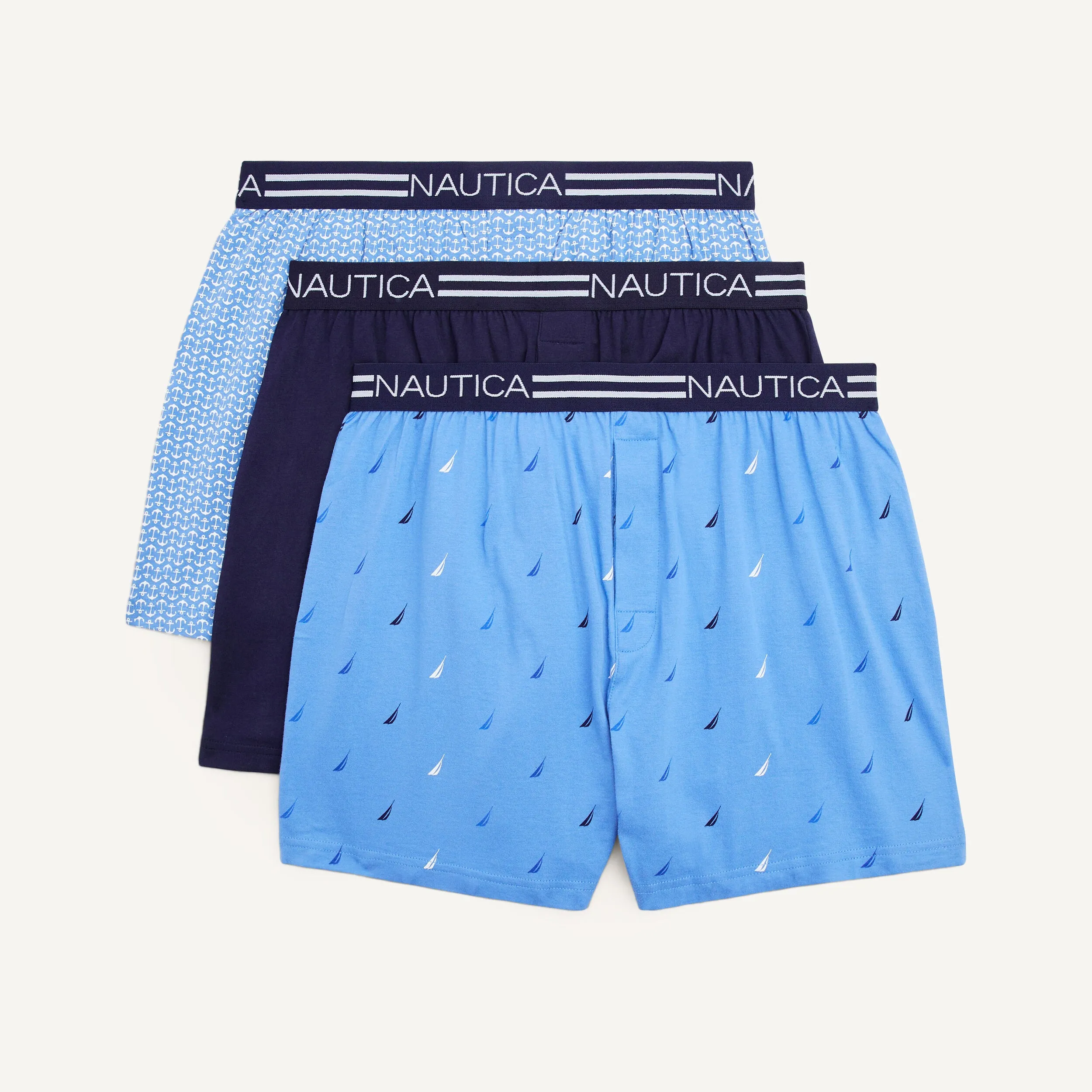 Nautica Mens Solid Knit Boxers, 3-Pack