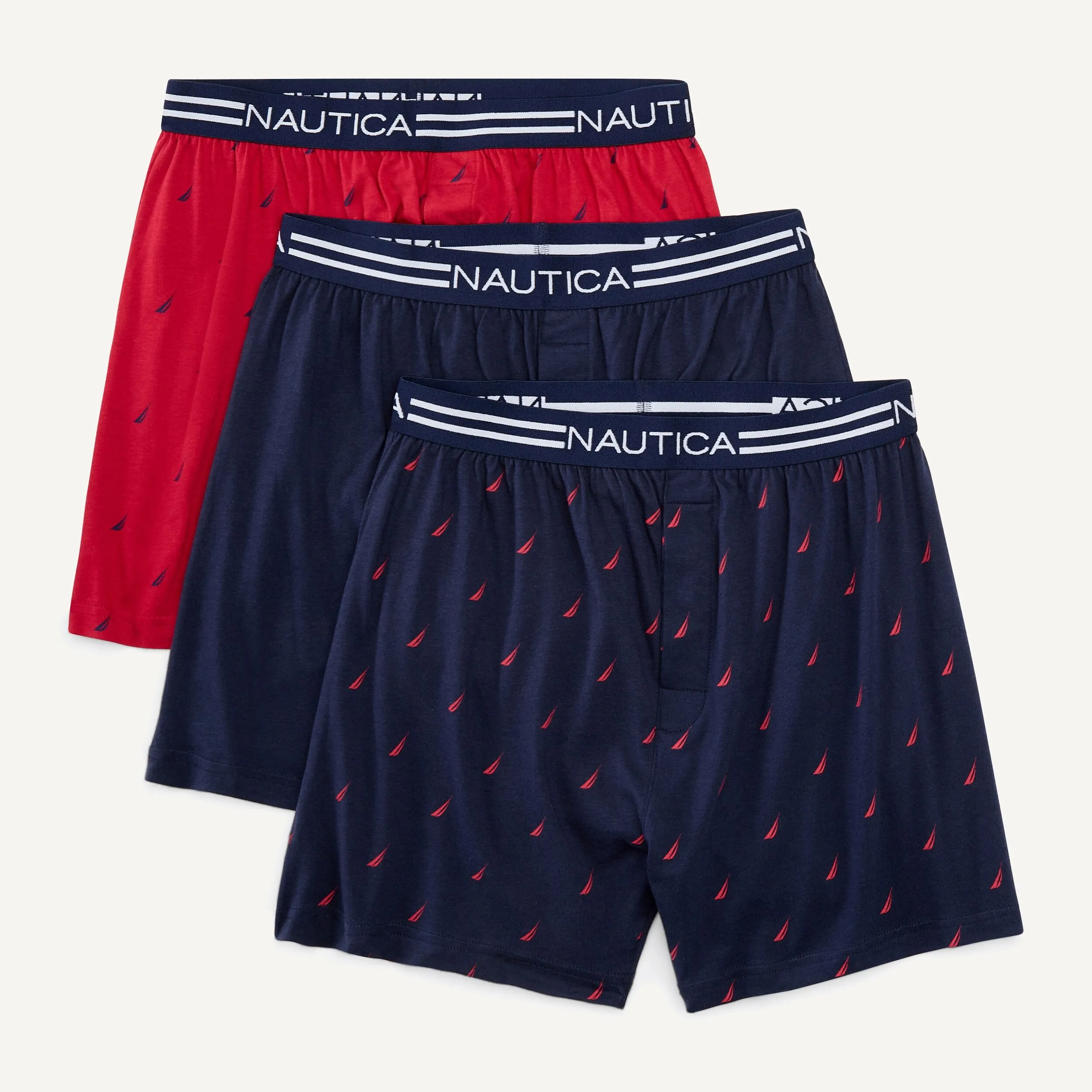 Nautica Mens Solid Knit Boxers, 3-Pack