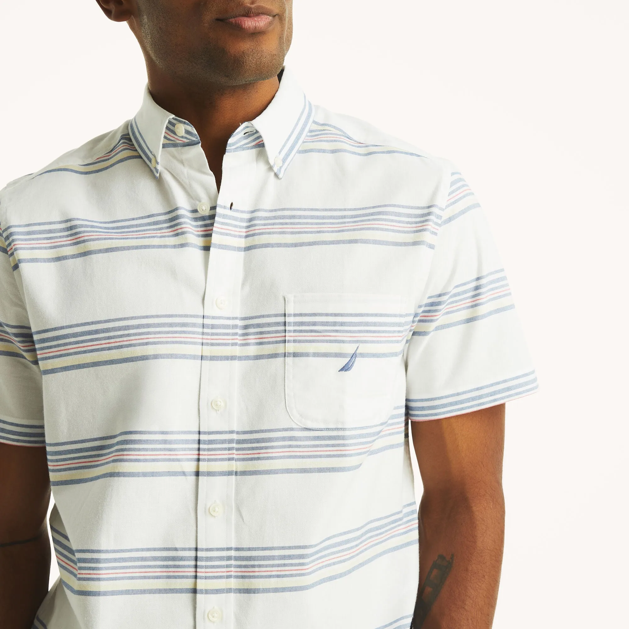 Nautica Mens Striped Oxford Short-Sleeve Shirt