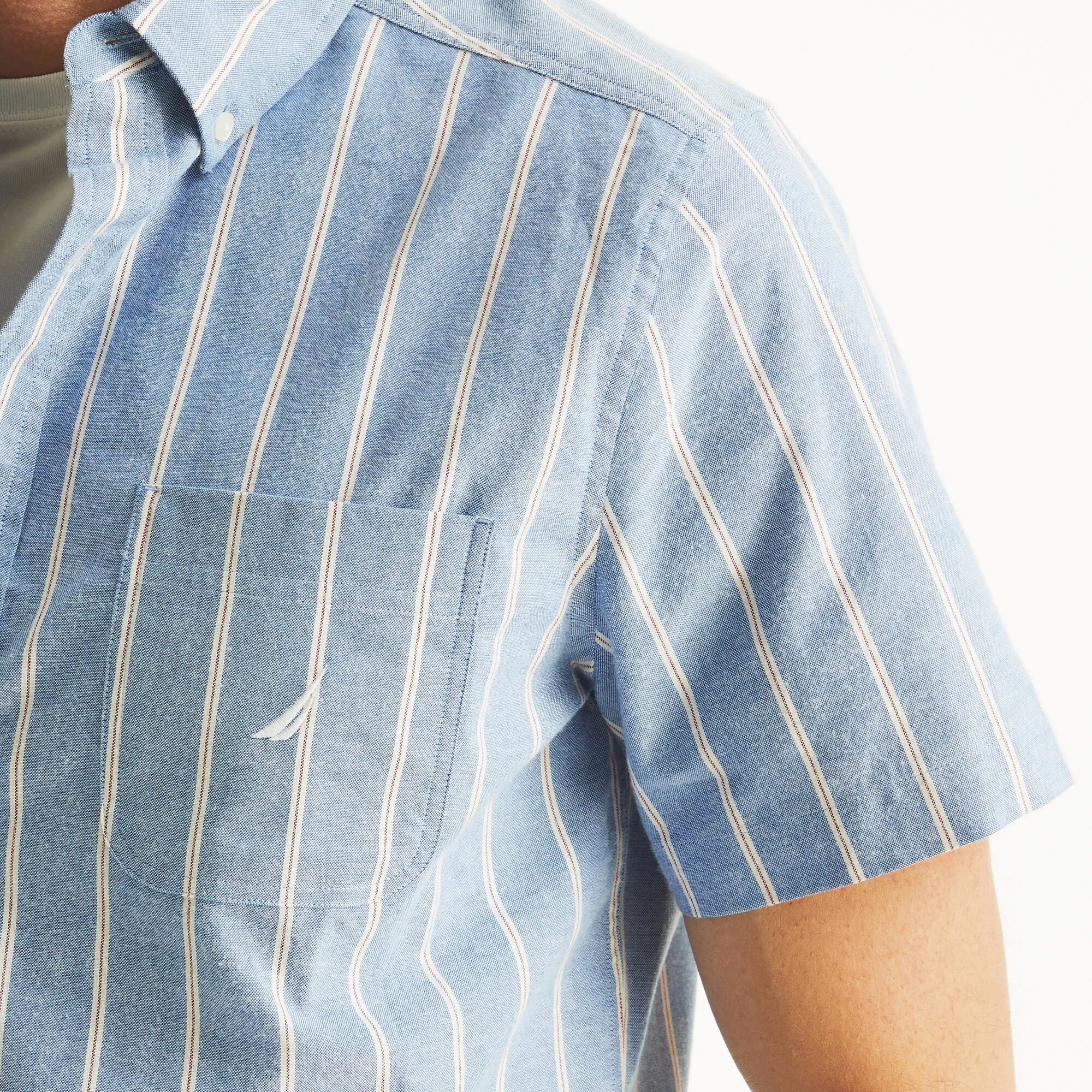Nautica Mens Striped Oxford Short-Sleeve Shirt