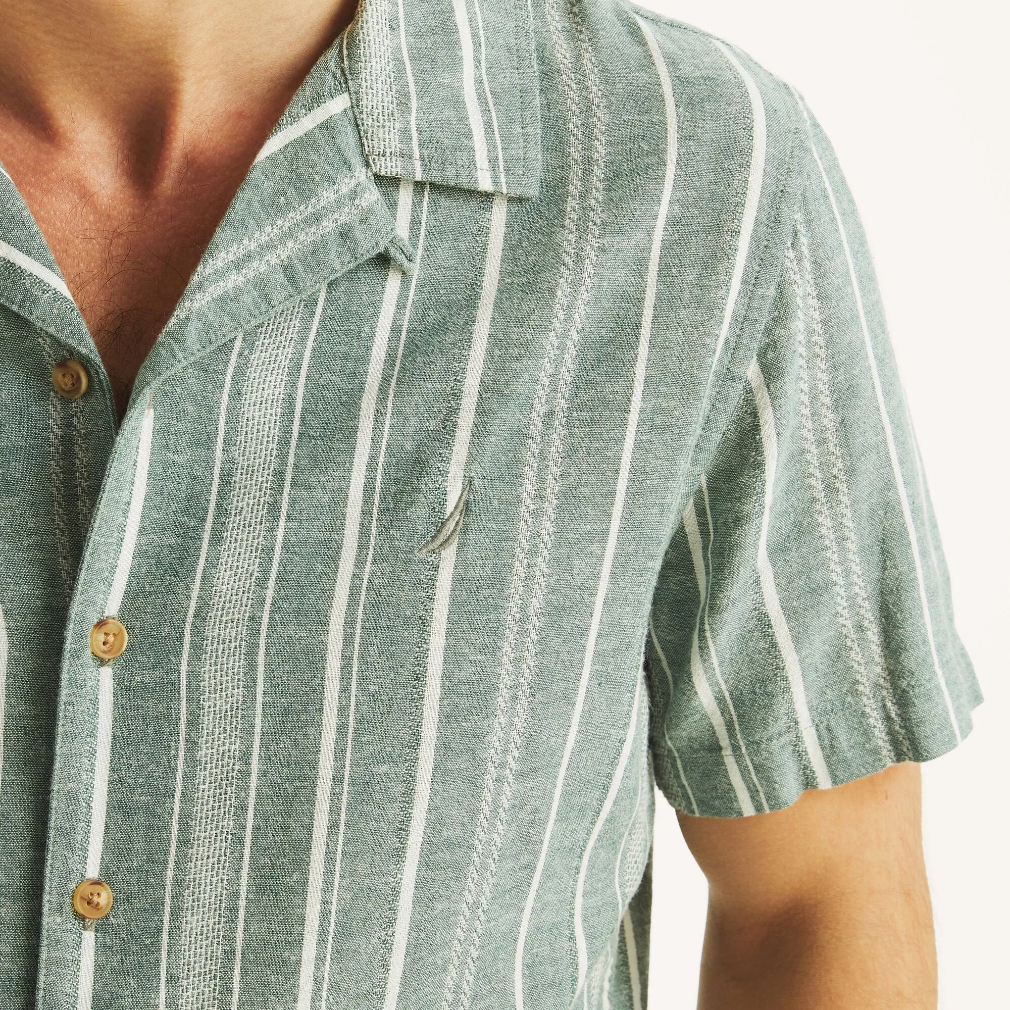 Nautica Mens Striped Short-Sleeve Camp Shirt