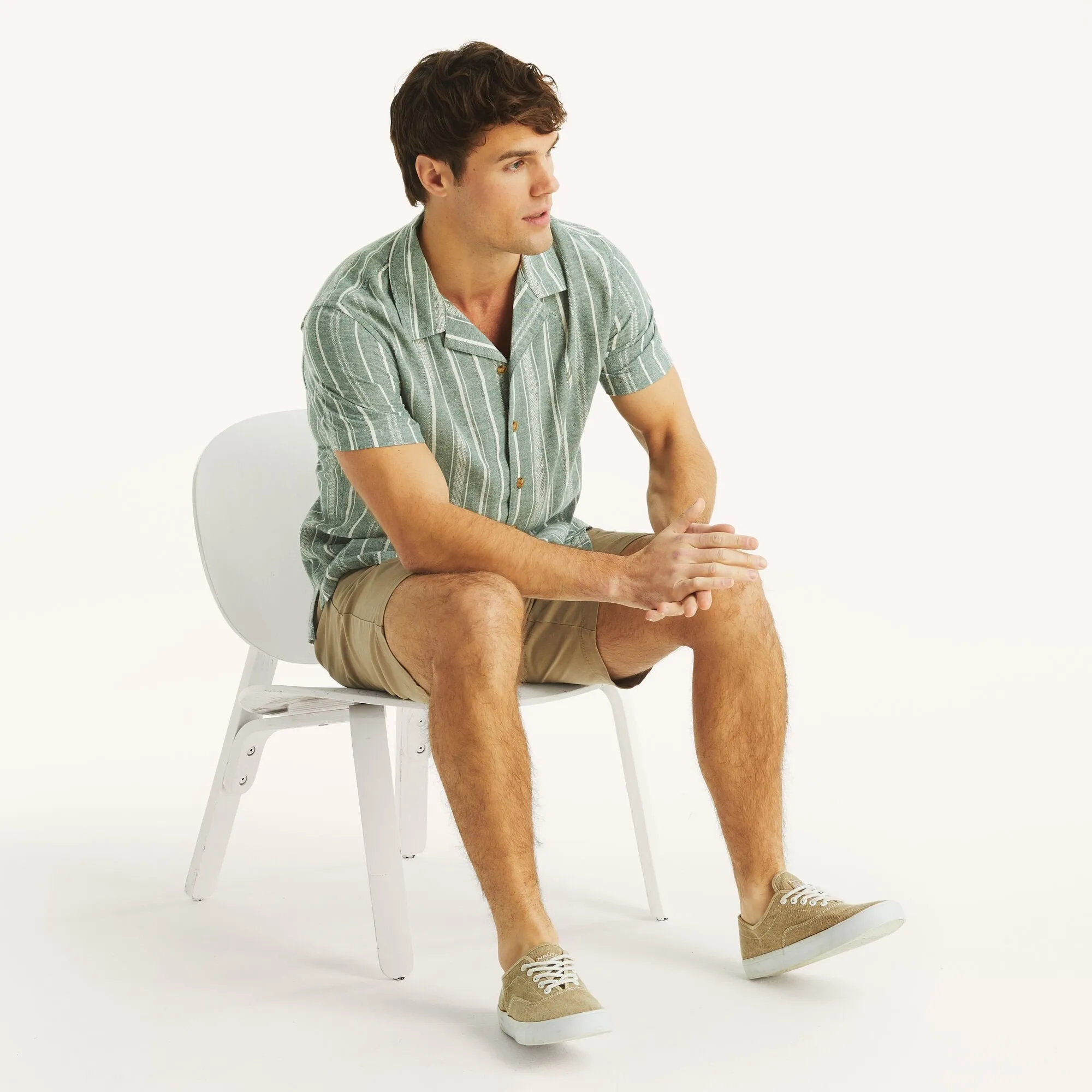 Nautica Mens Striped Short-Sleeve Camp Shirt