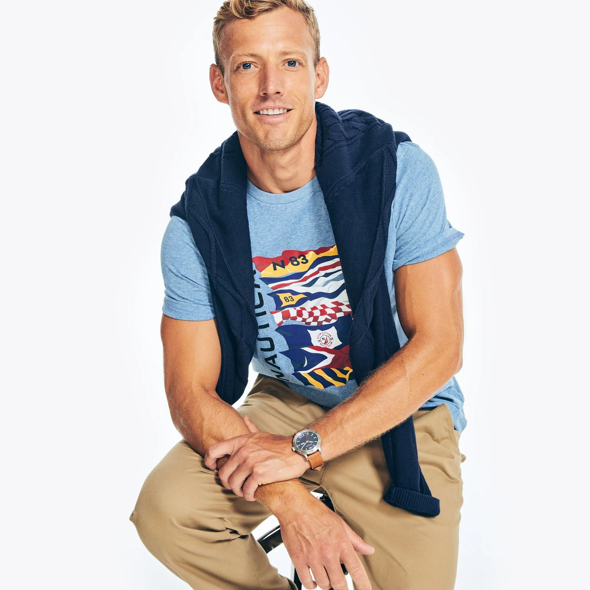 Nautica Mens Sustainably Crafted Flag Graphic T-Shirt