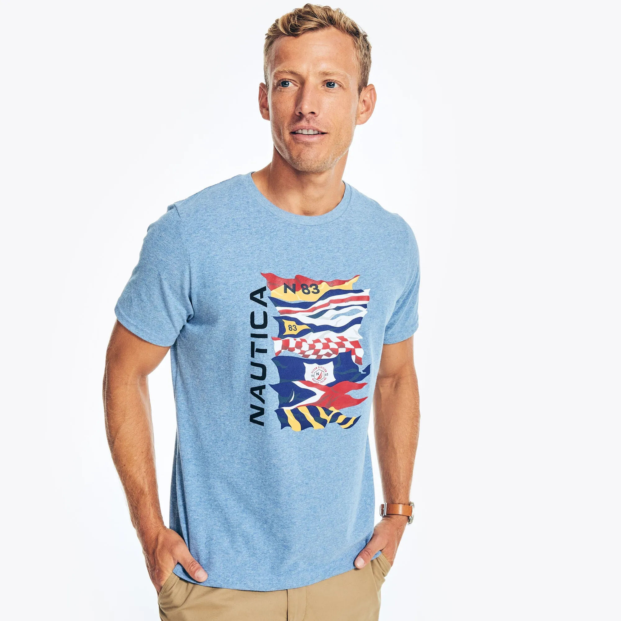 Nautica Mens Sustainably Crafted Flag Graphic T-Shirt