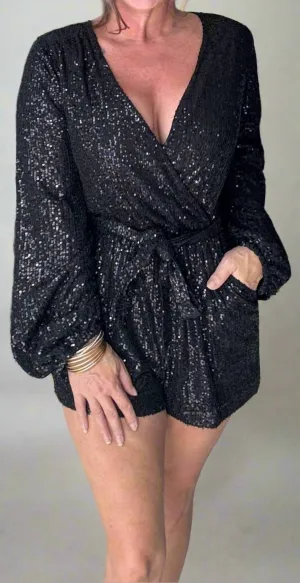 Night Out In Sequence Romper In Black
