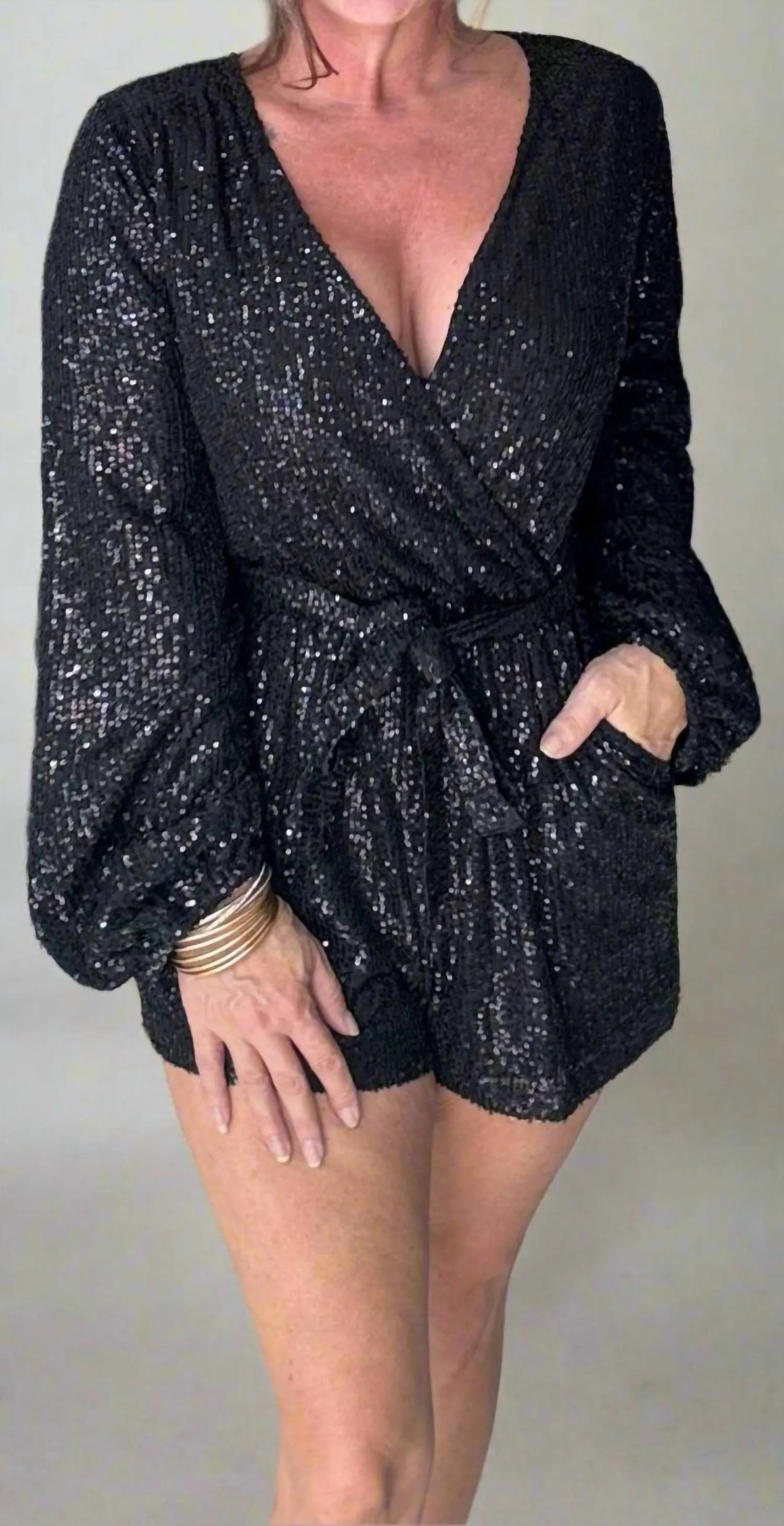 Night Out In Sequence Romper In Black