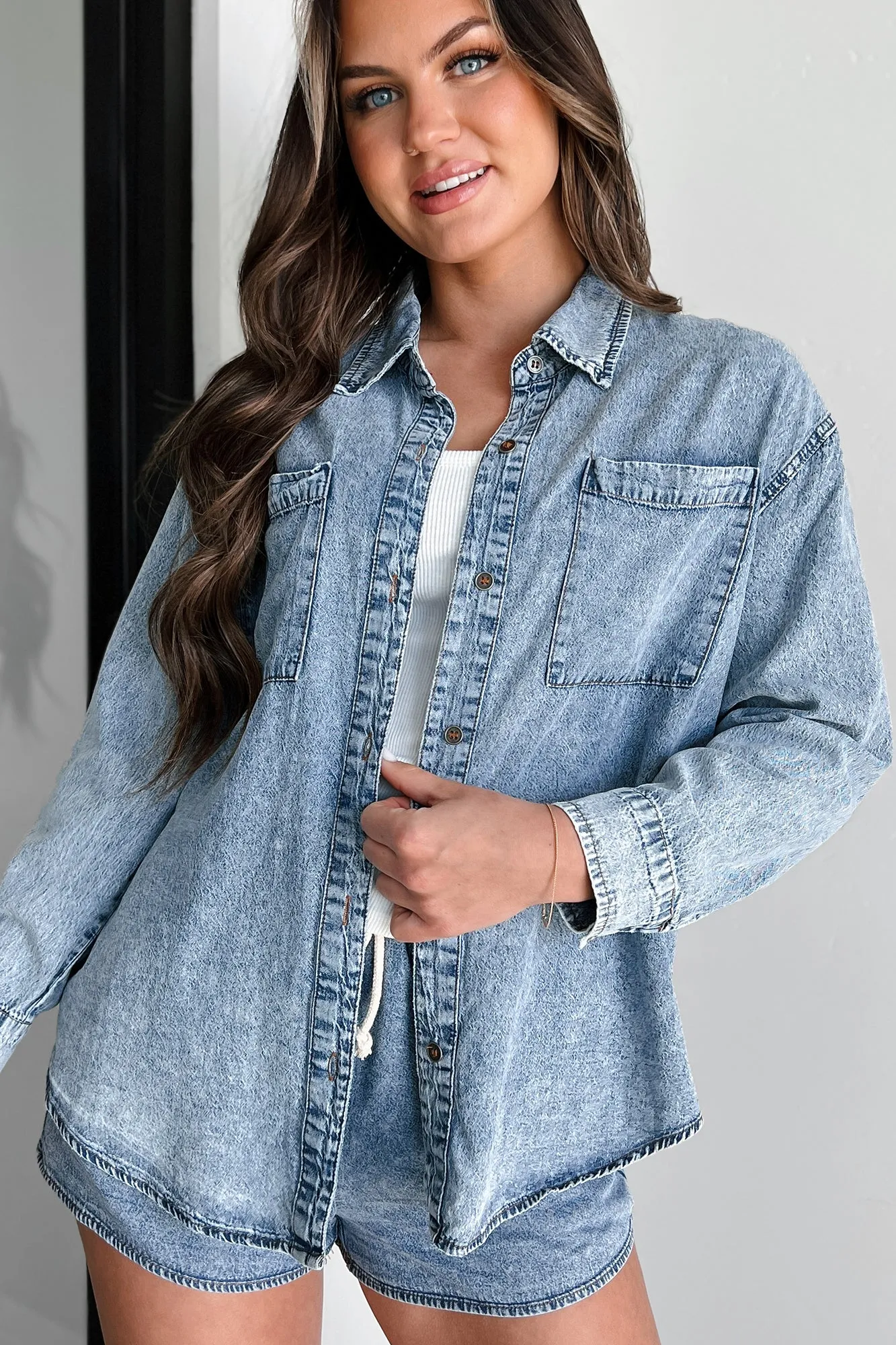 Nothing To Fear Washed Denim Chambray Shirt (Denim)