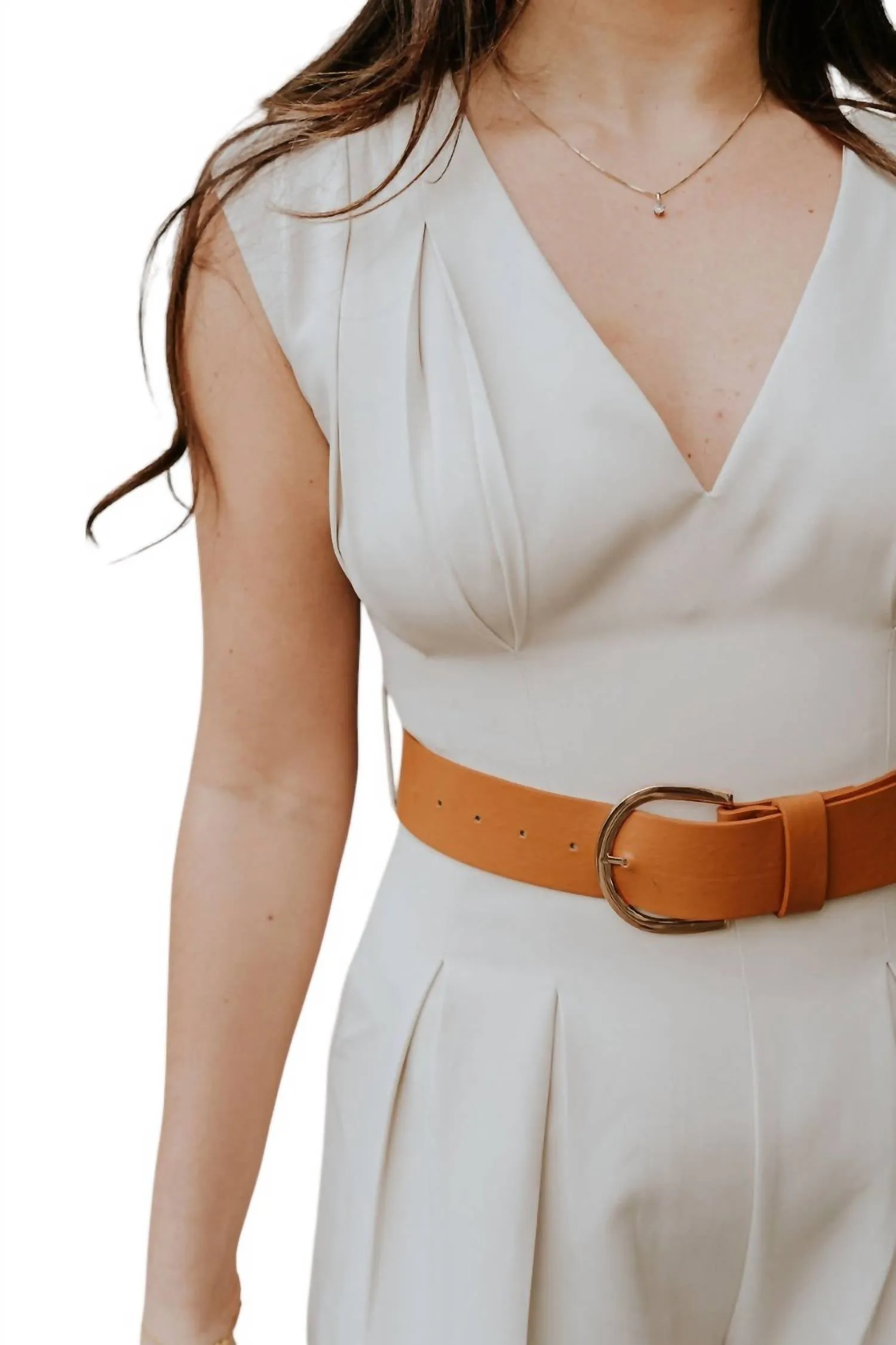 Nova Sleeveless Belted Jumpsuit In Beige